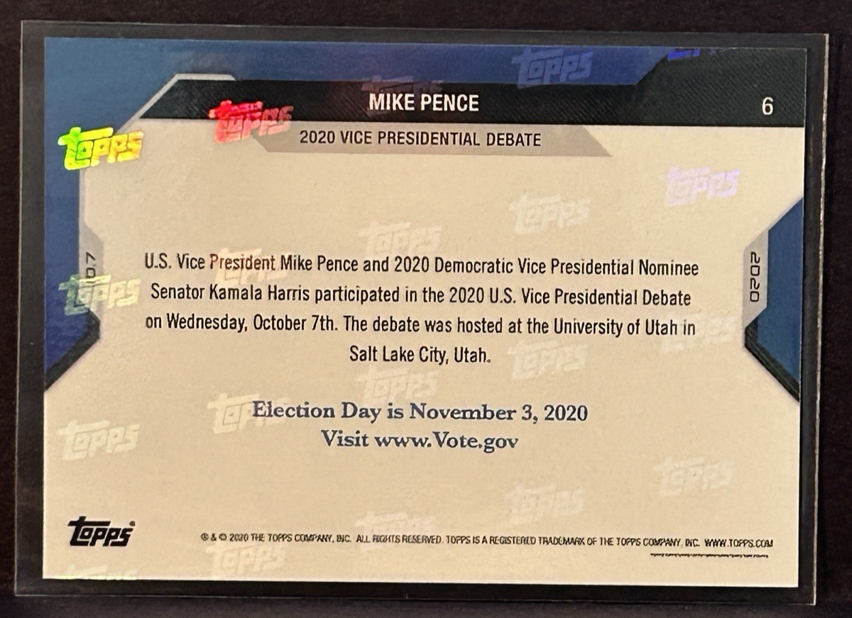 2020 TOPPS NOW USA ELECTION #6 MIKE PENCE SPEAKS DURING VP DEBATE – FLY ON HEAD