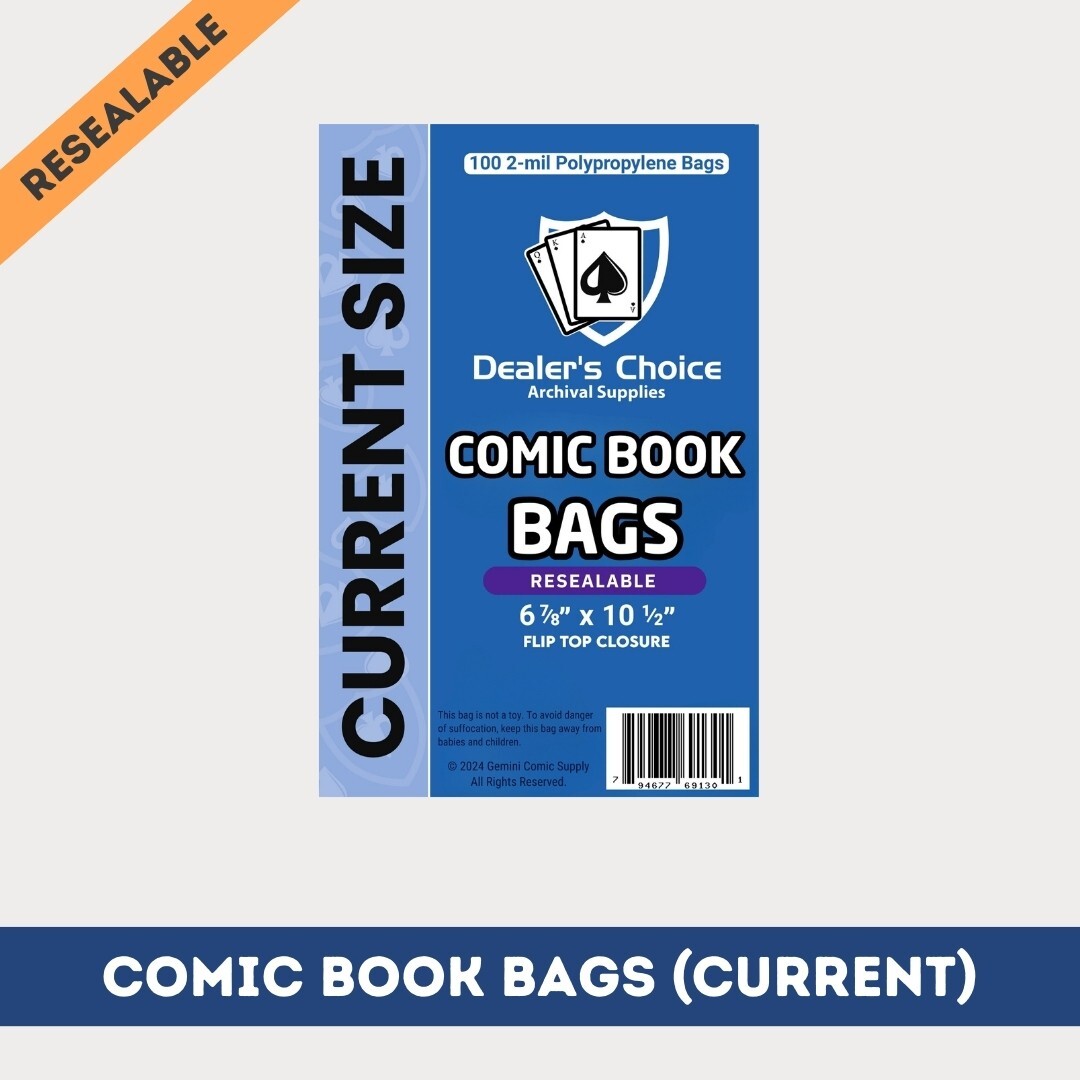 1000 RESEALABLE COMIC BOOK BAGS (Current Size) – 2-mil Polypropylene