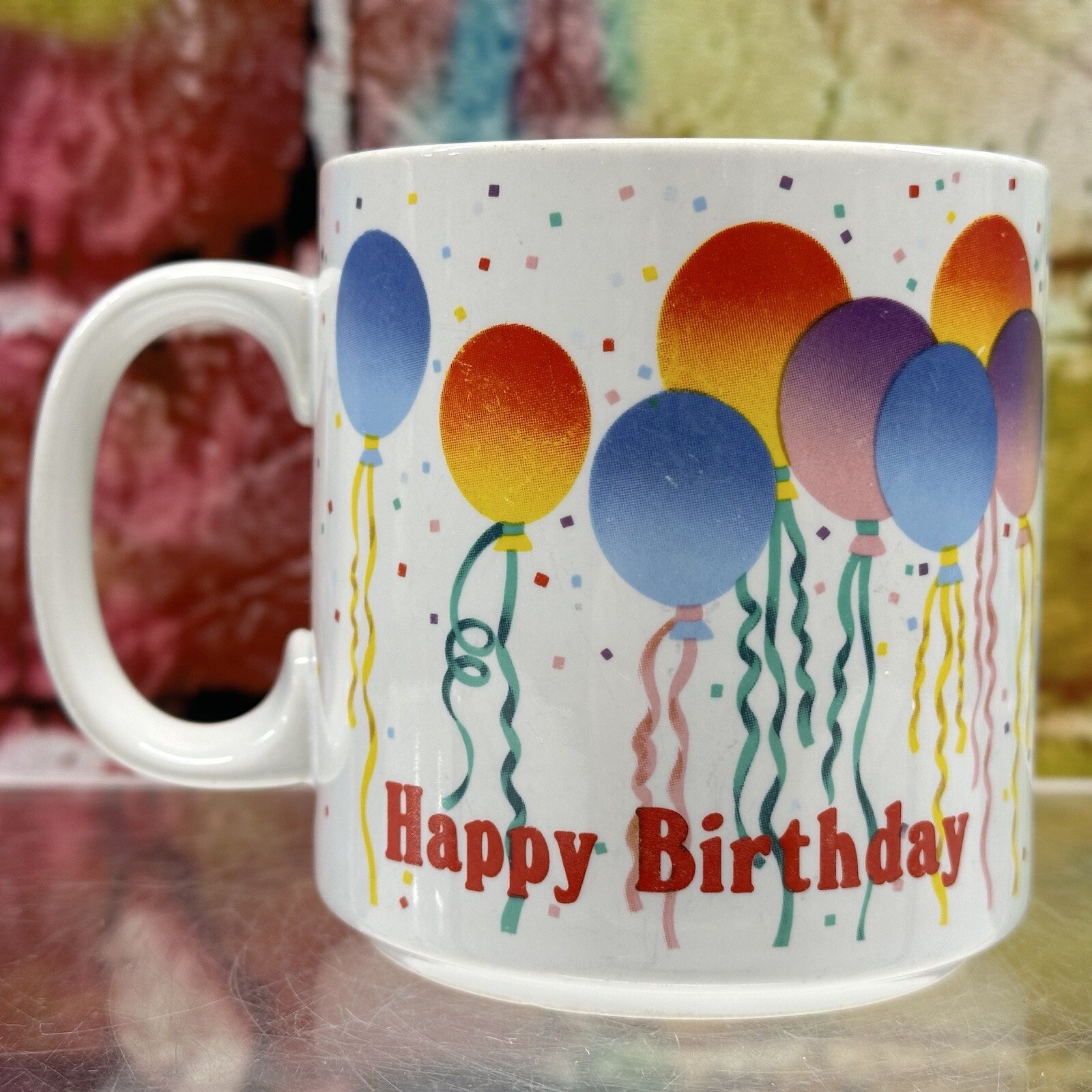 Happy Birthday RUSS Coffee Mug Cup Balloons Confetti Party Present Gift Clean!