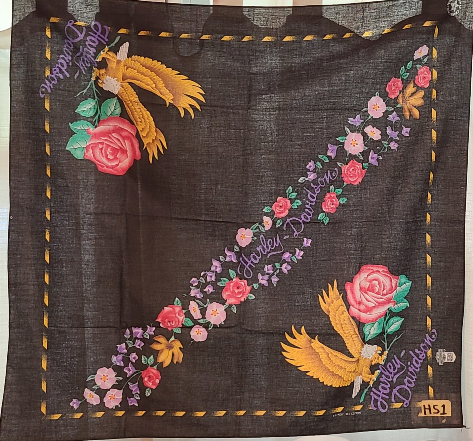 Vintage Harley Davidson Large  27 x 27 Bandana Roses and Eagles White