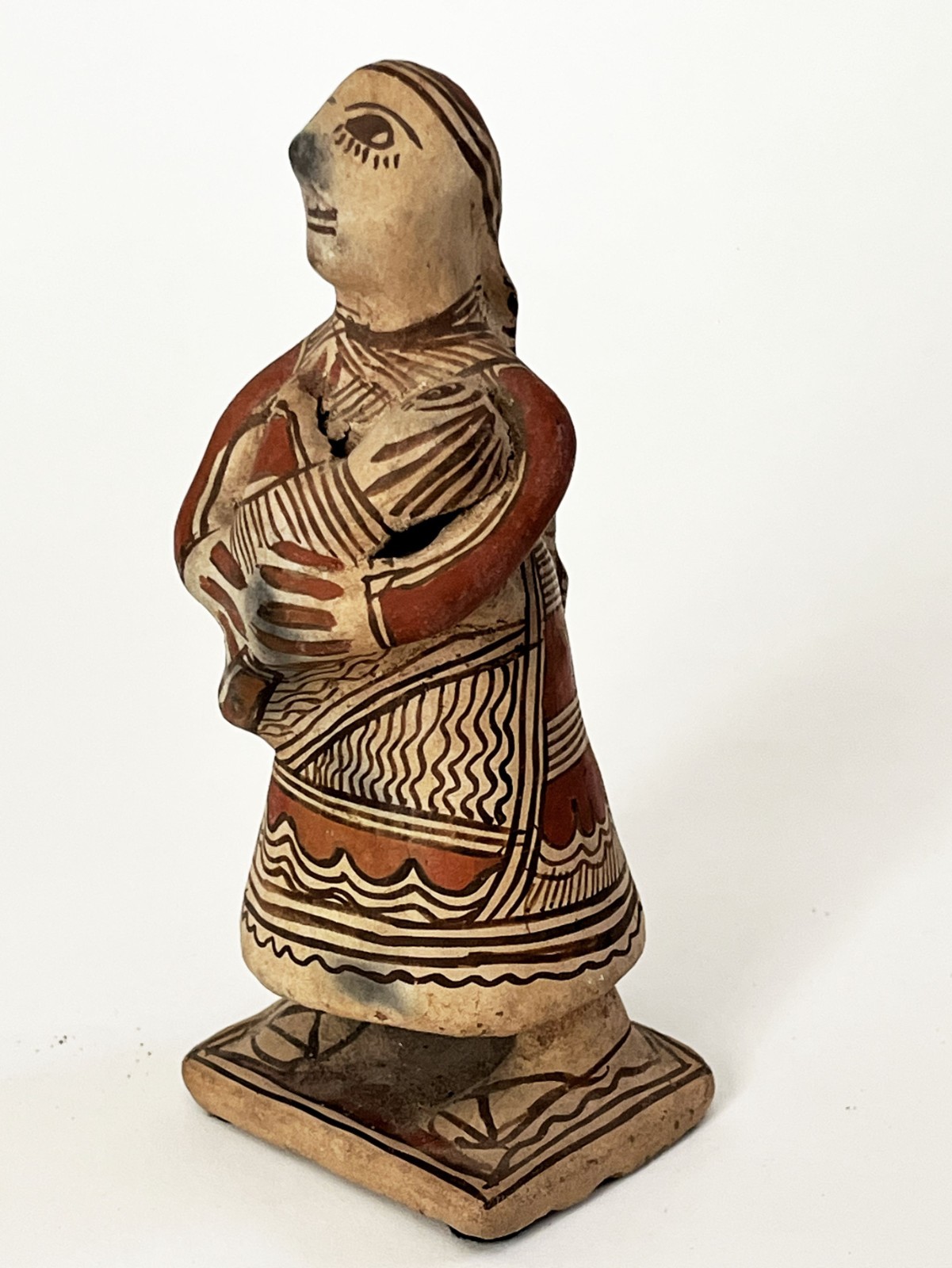 VTG MEXICAN GUERRERO AMEYALTEPEC OAPAN CERAMIC CLAY FOLK ART FIGURE WOMAN & BABY