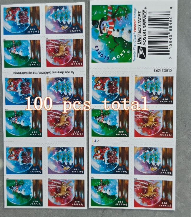 Mint 2023 Snow Globes Forever Stamps – 5 Sheets of 20 (100 Stamps Total)