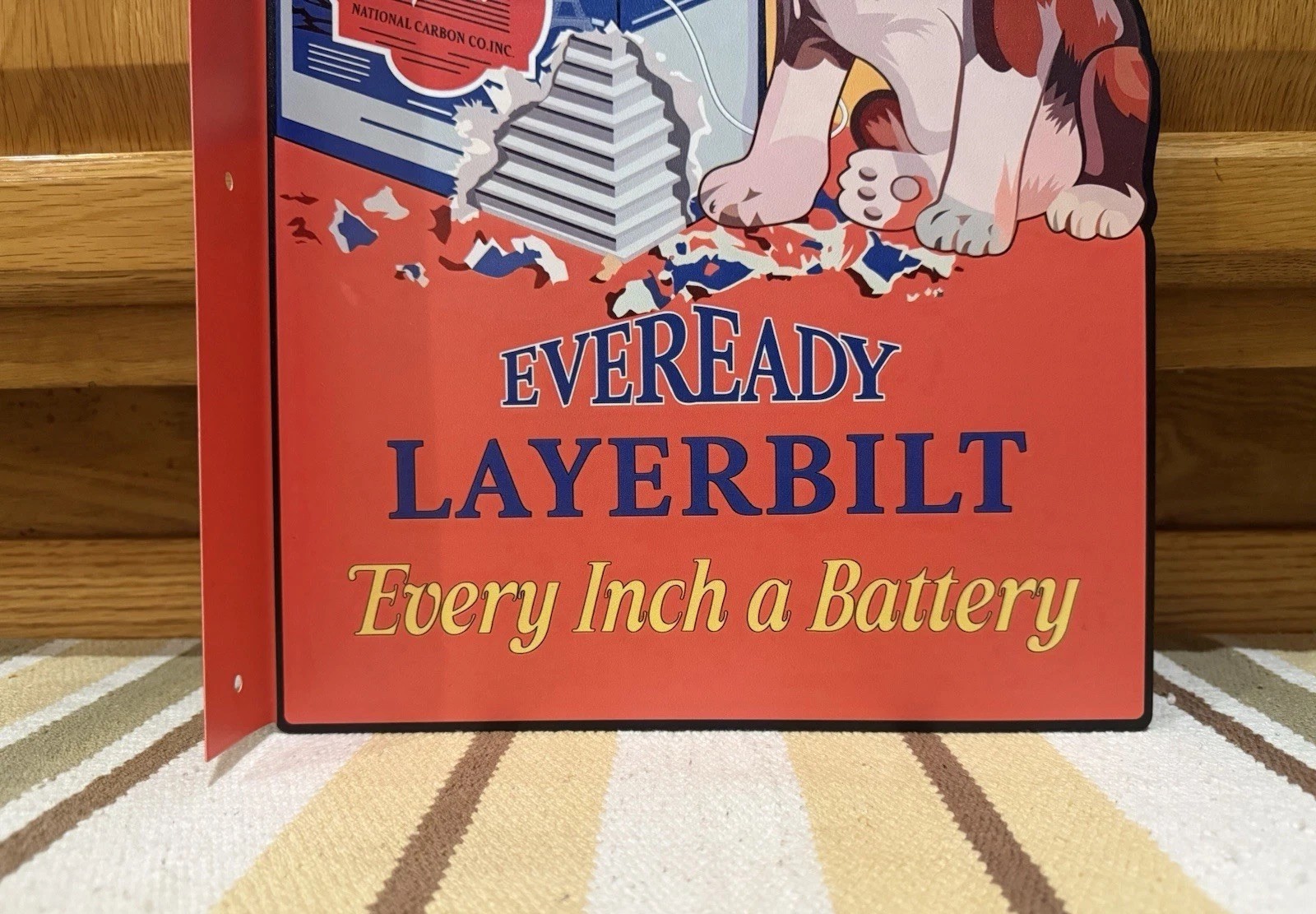 Eveready Battery Flange Sign Layerbilt Dog 2 Sided Vintage Style Wall Decor