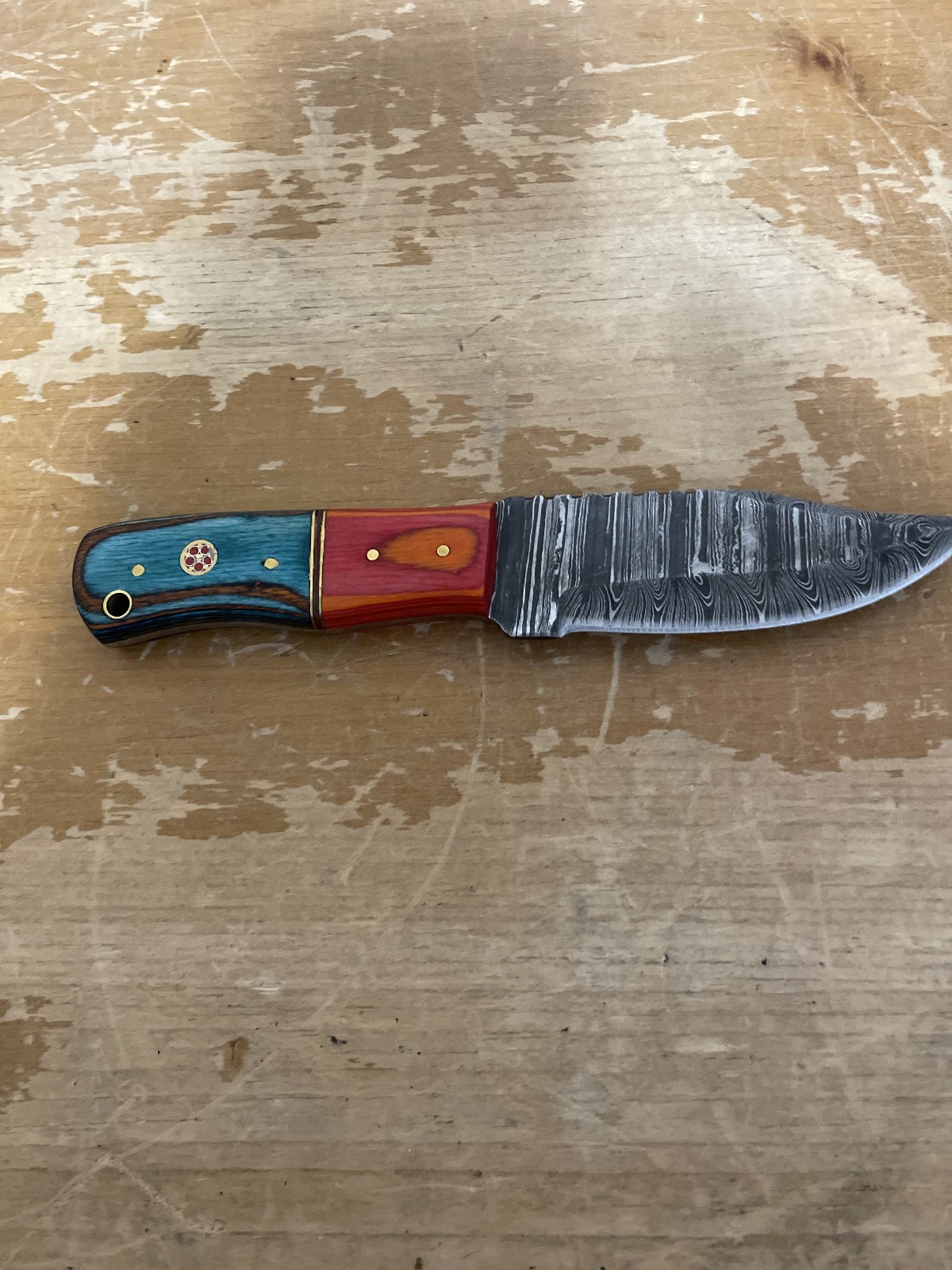 Custom Damascus Hunting Camping Utility Fixed Blade Full Tang Knife W/Sheath