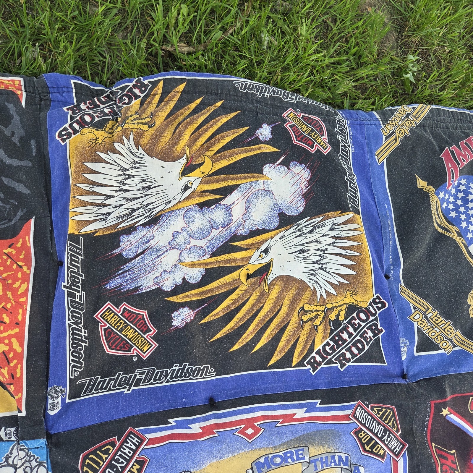 Vintage Handmade Harley-Davidson Bandana Quilt 56″x76″