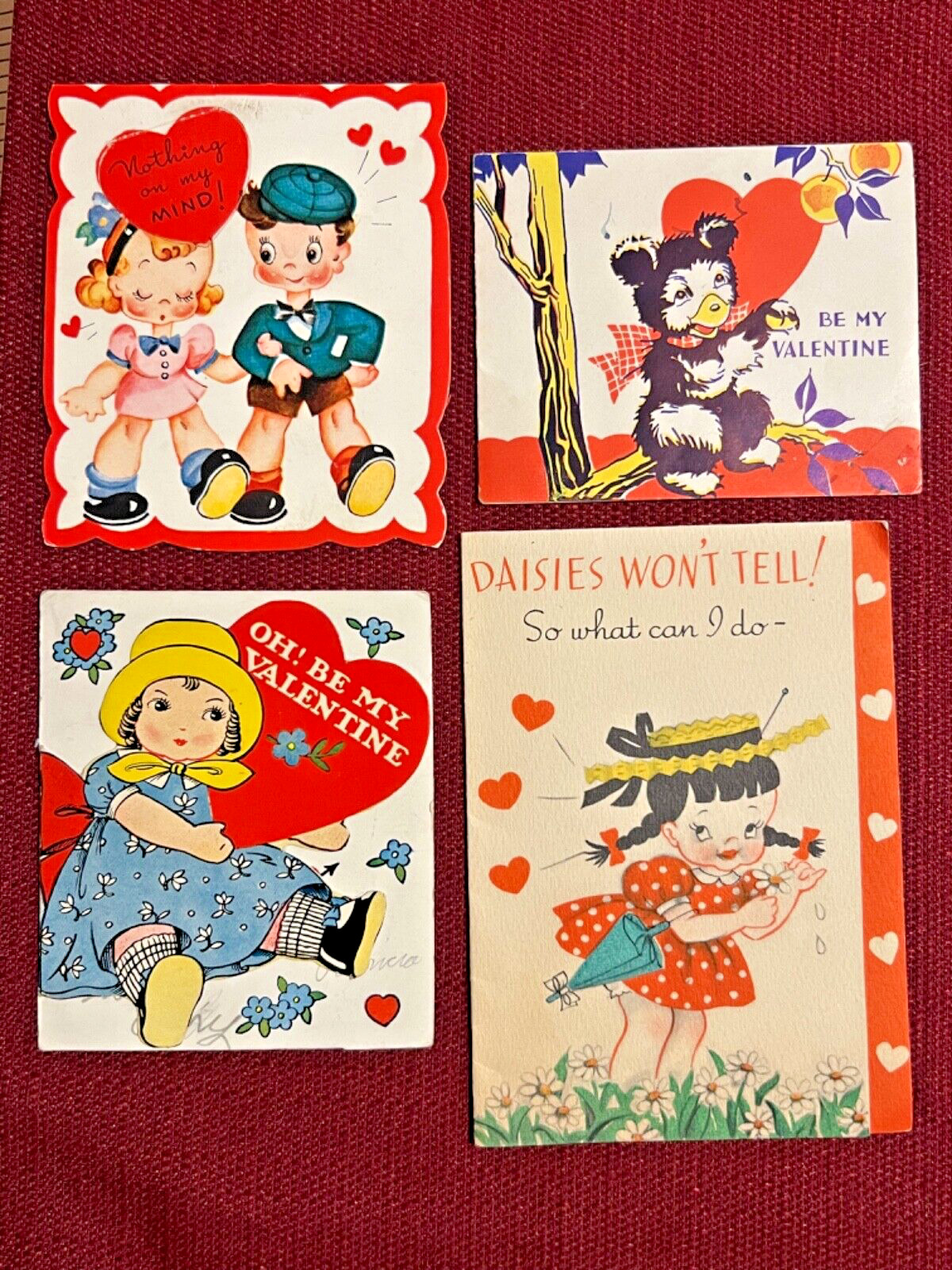 4 Vintage Valentine’s Day Cards A-Meri-Card, Gibson 1930s-40s USA (V15)