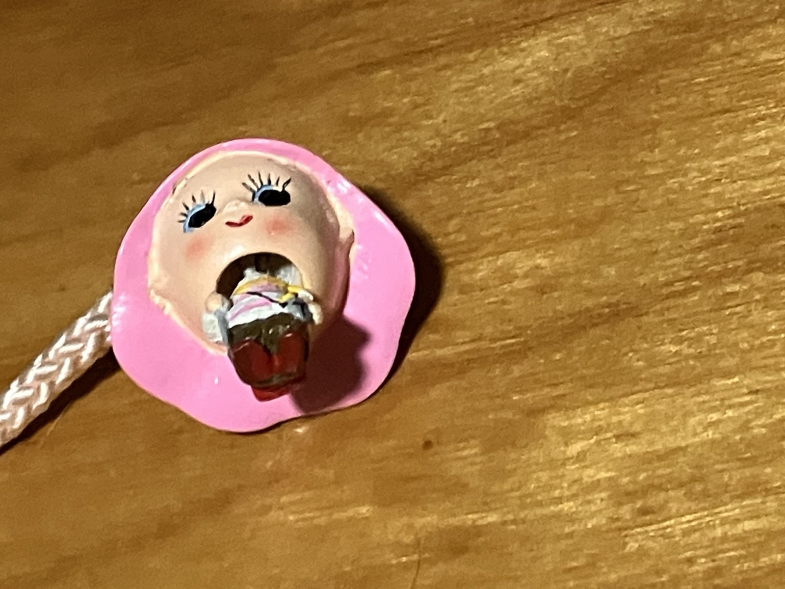 Vintage QP Brand Kewpie Mt Fuji Pink Hat Mascot Bobblehead Strap Charm US SELLER