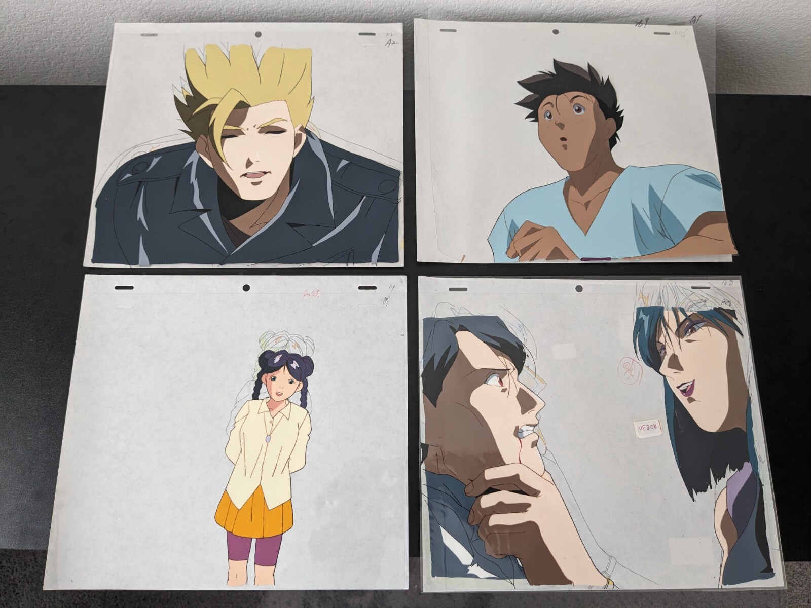 Virtua Fighter Anime 1990s Lot of 4 PRODUCTION CELS + 4 PENCIL SKETCHES Set #1