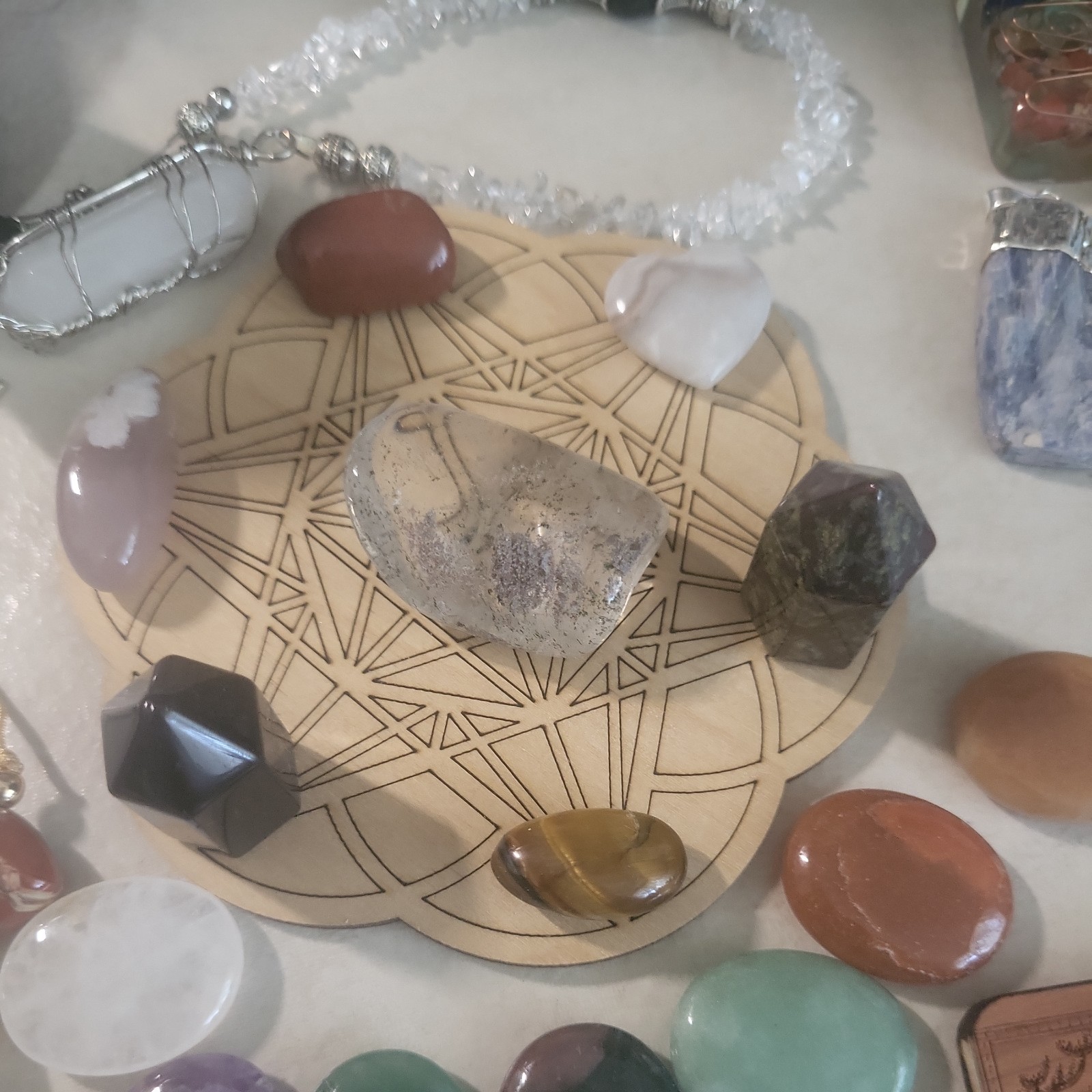 Quartz Pendulum Yes No Board Hamsa Flower of Life Burner Incense Chakra