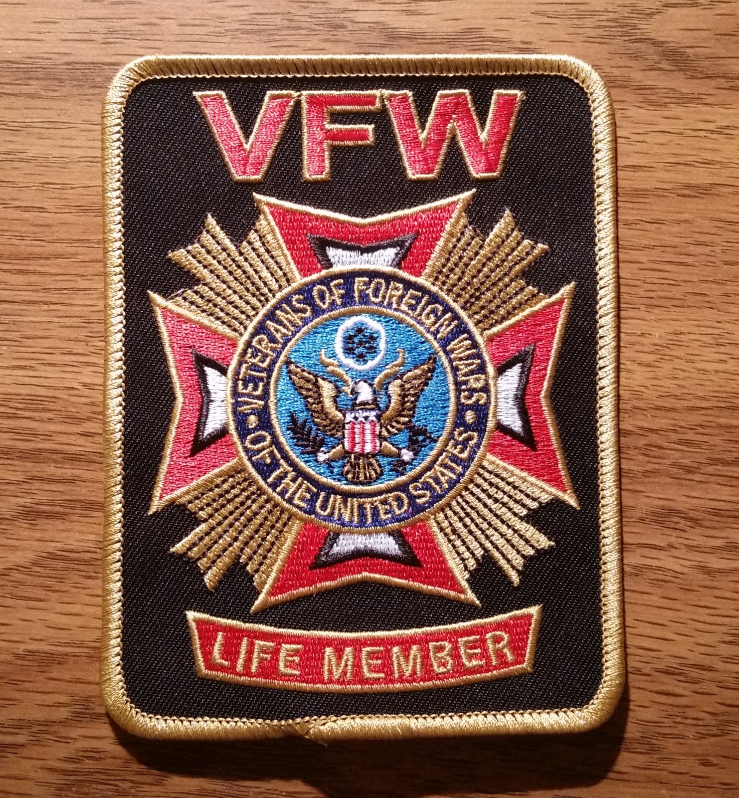 Veterans of Foreign Wars (VFW Life Member) Embroidered Black Patch – New Style