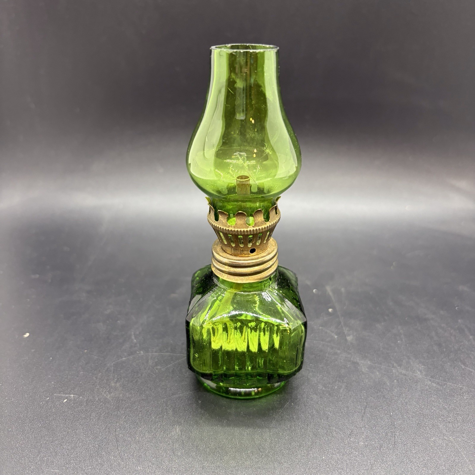 Vintage Miniature Green Glass Oil Lamp Wick Made In Hong Kong