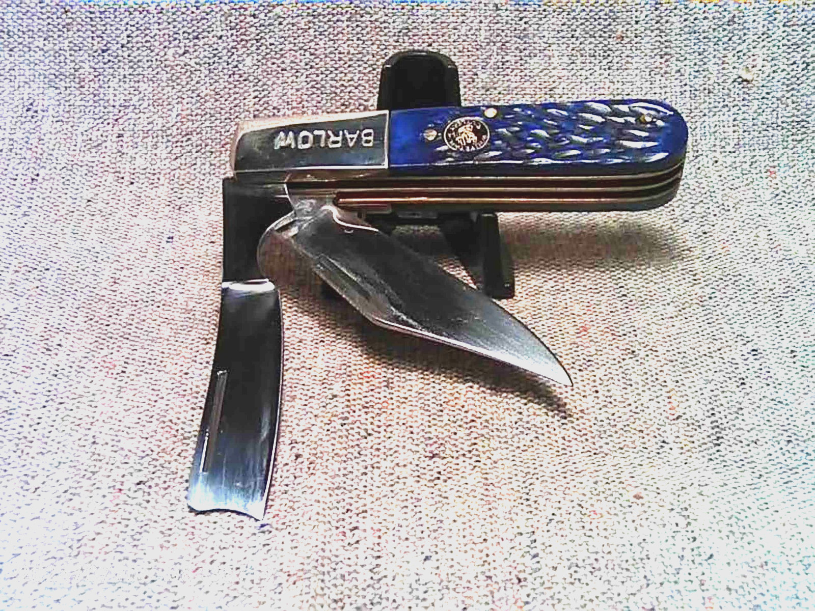 RARE Barlow Razor Pocket Knife Blue Bone Handles Razor & Clip Blades, 3-3/8″