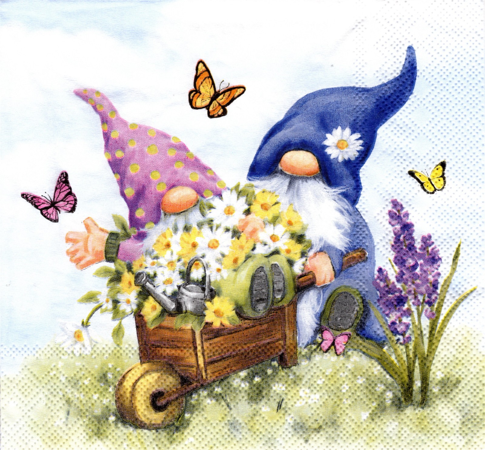 (2) Two Paper Lunch Napkins for Decoupage/Mixed Media – Gardening Gnomes dwarfs