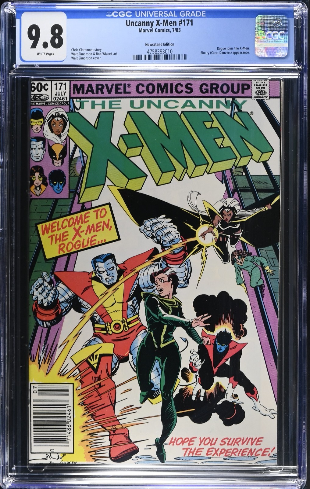 X-Men #171 CGC 9.8 NEWSSTAND Rogue joins the X-Men Marvel Comics 1983