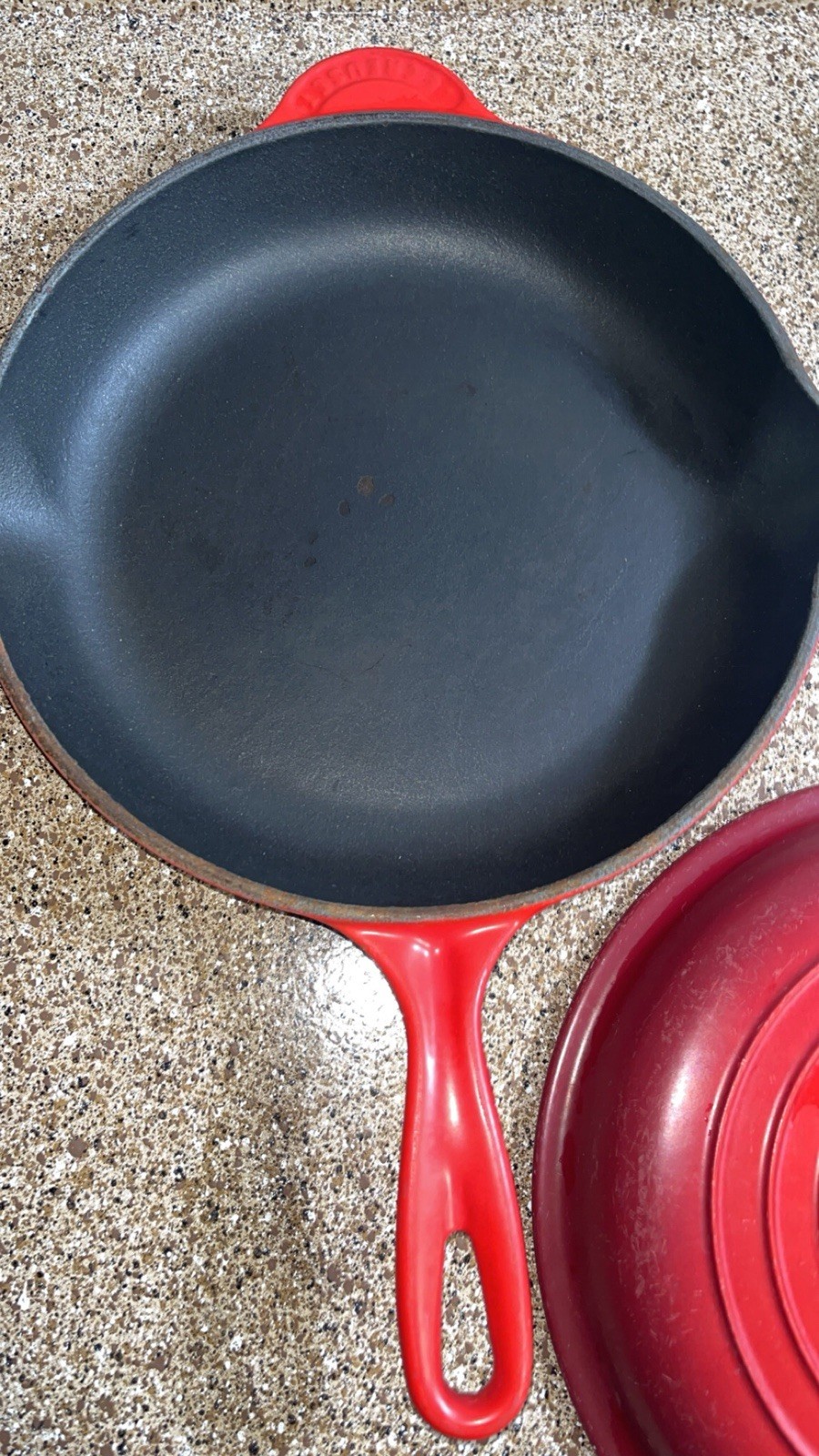 Le Creuset Red Cassadou Enameled Cast Iron No 27 With Lid and Double Spout Ombré