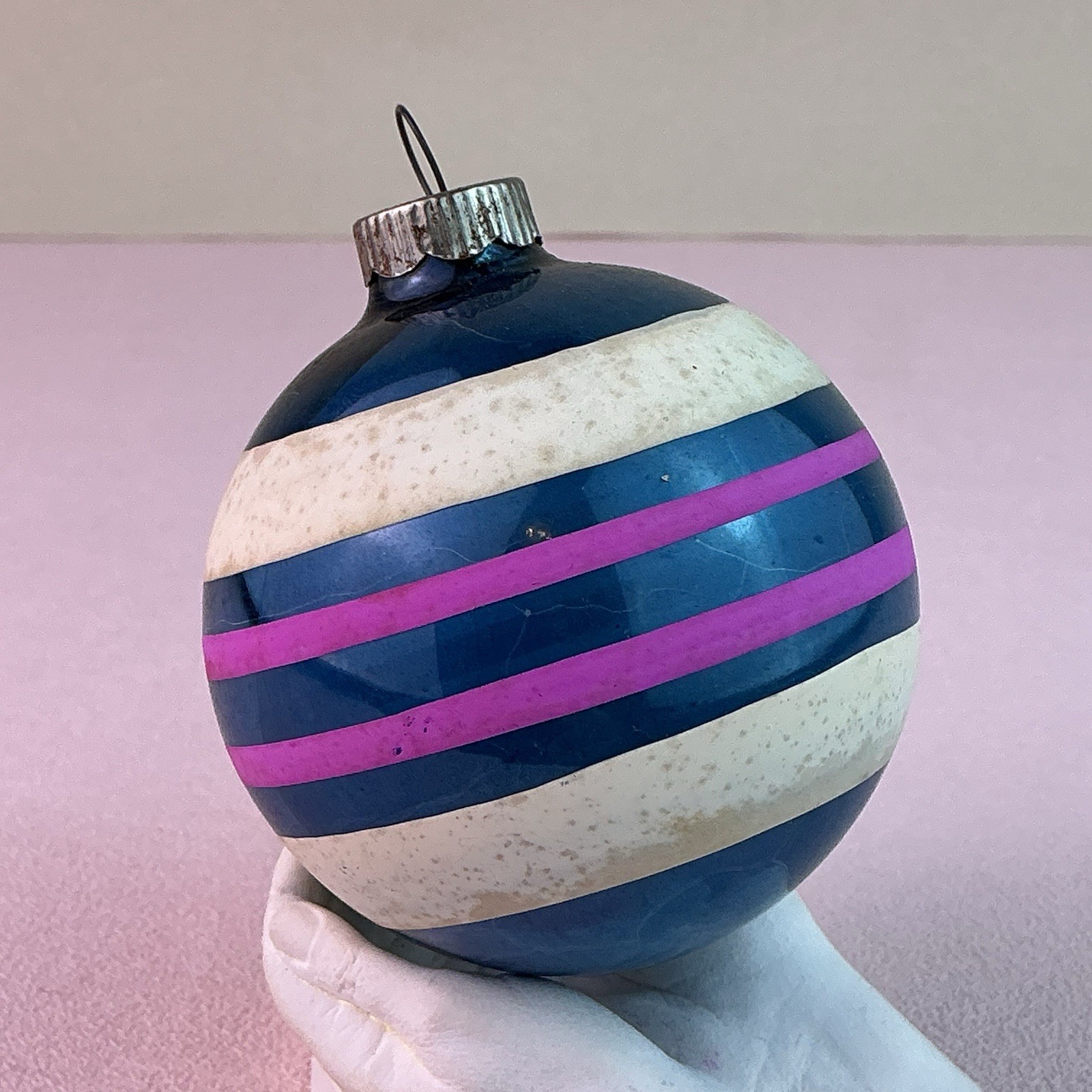 Vintage Shiny Brite Mercury Glass Multi-Color Striped Ornament*U.S.A.*3”H*