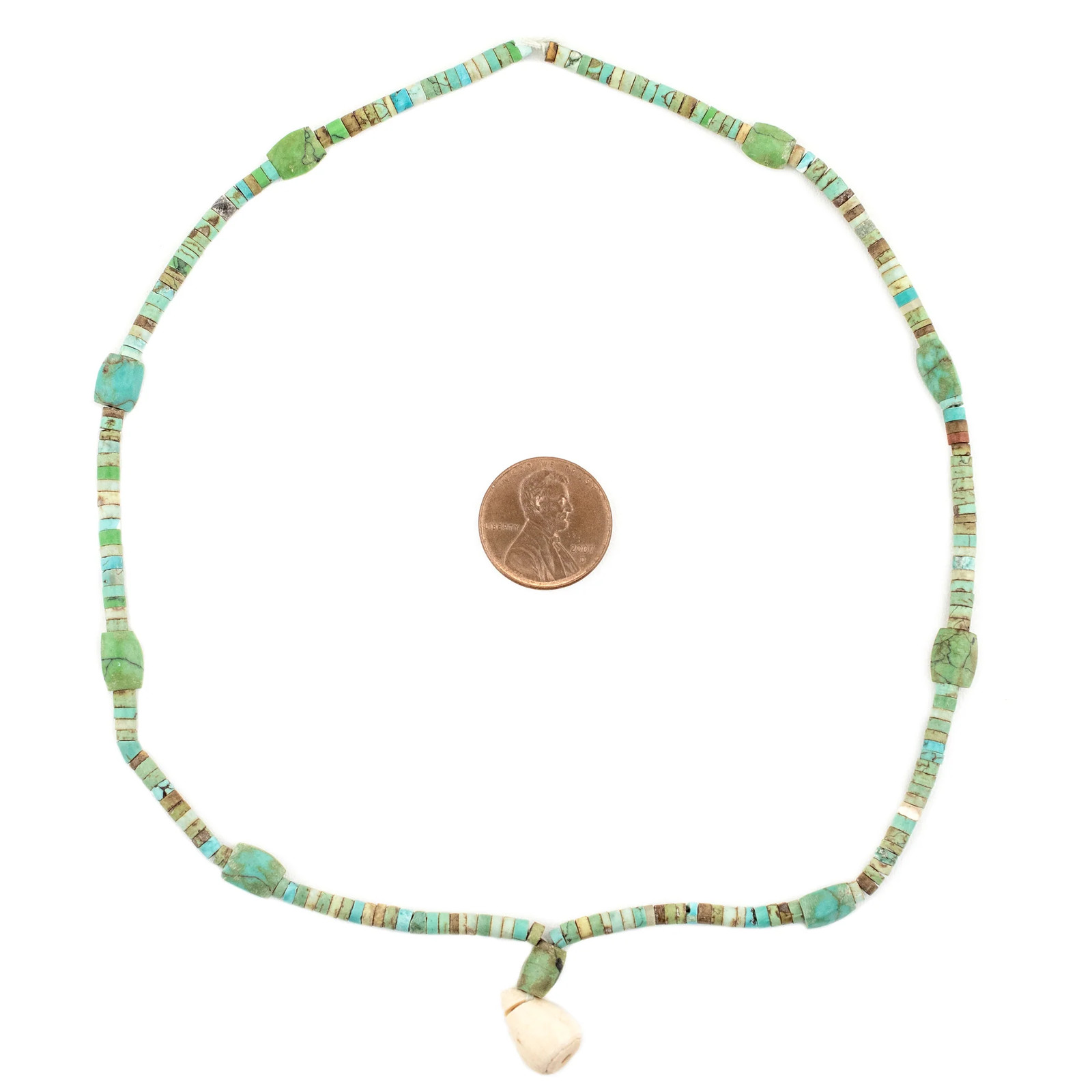 Vintage Afghan Turquoise Heishi Beads with Pendant 6mm Afghanistan Green Mixed