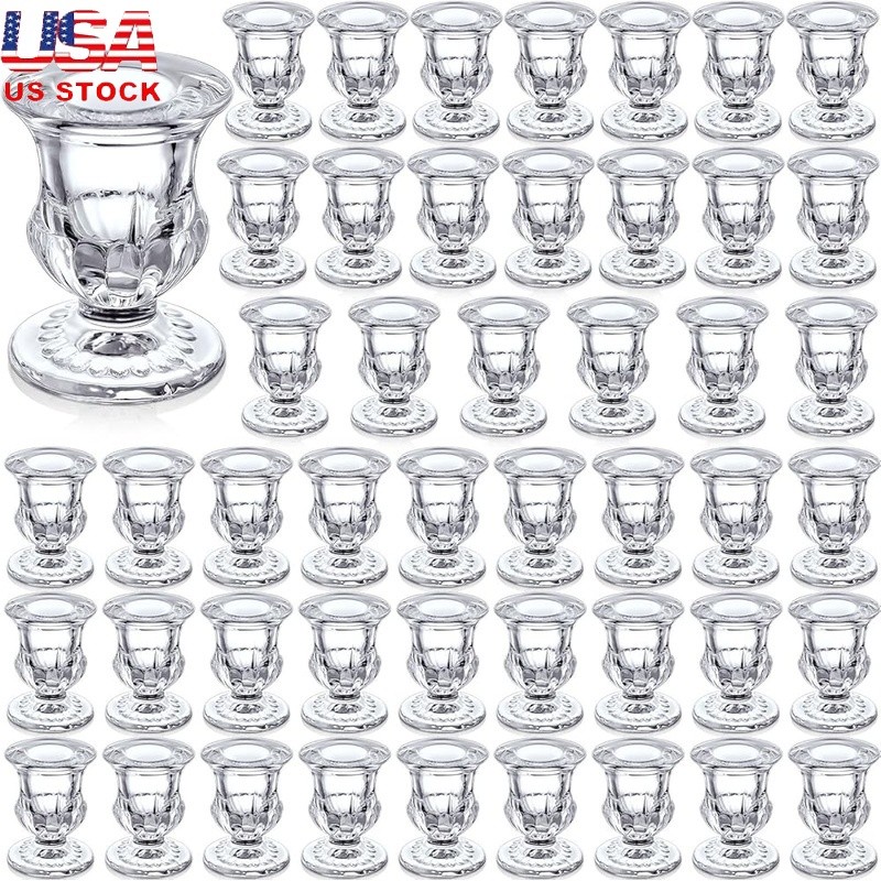 48 Pack Glass Taper Candle Holders Bulk Elegant Clear Candle Sticks Home Decor