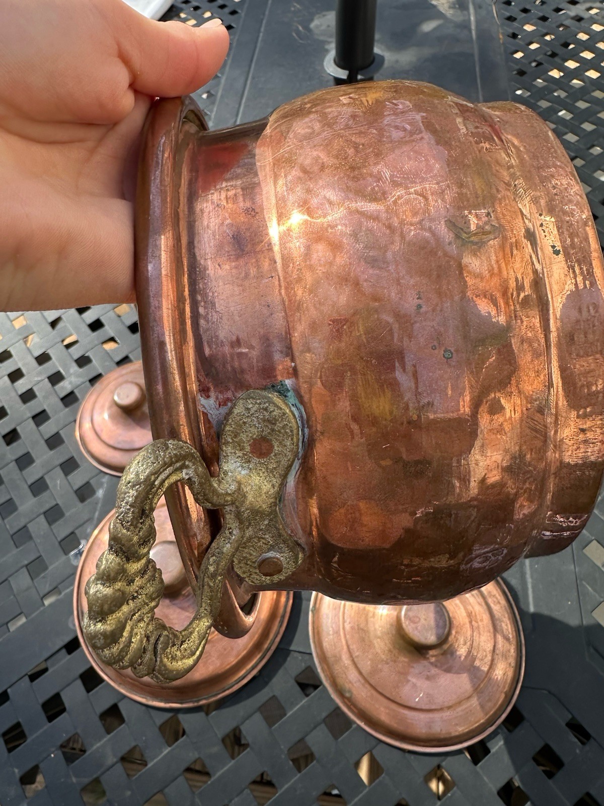 Turkish Copper Lidded Pots Set of 3 Brass Handles Decorative Kitchen Display