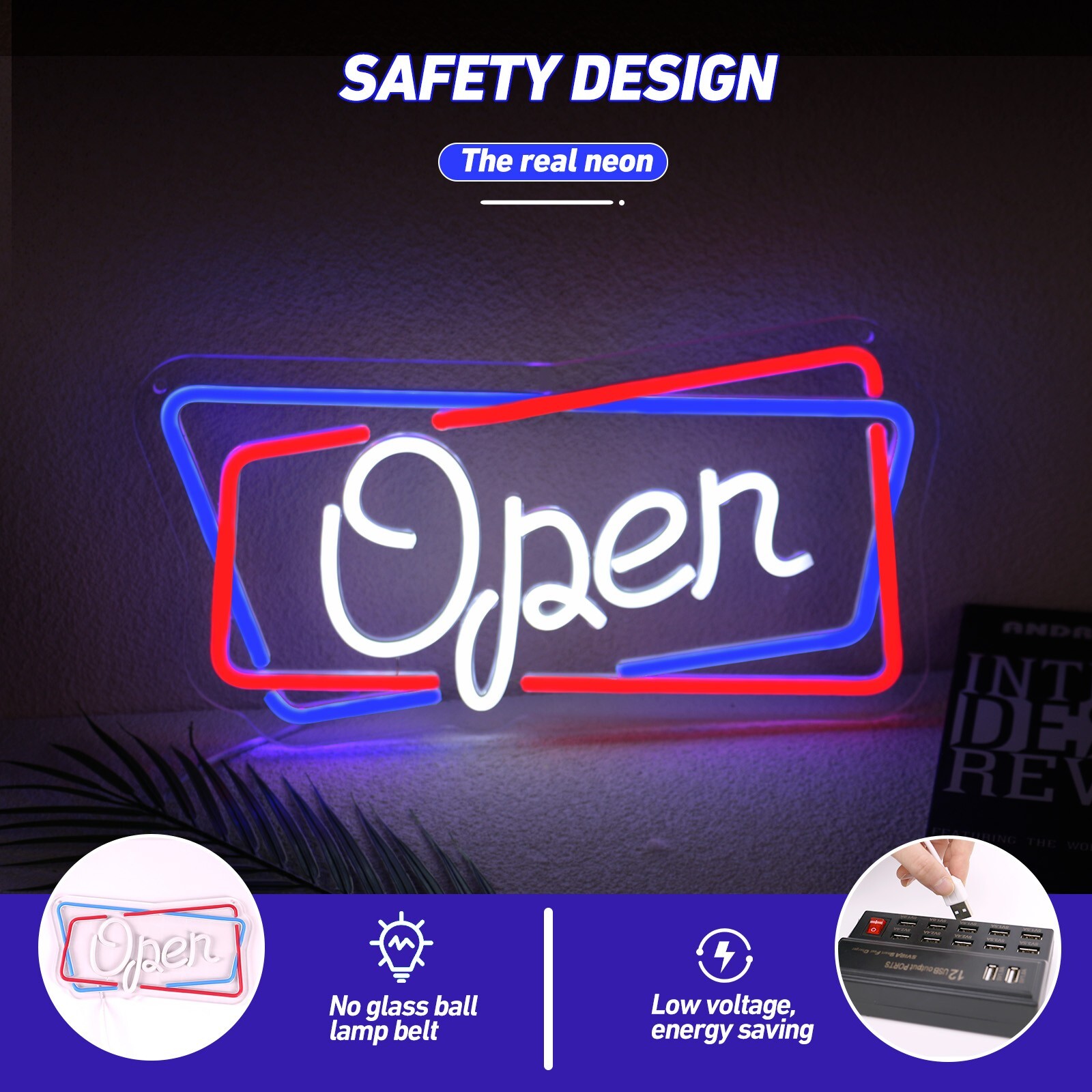 Dimmable Open Neon Sign USB Neon Light Stylish Decor for Bars, Restaurants