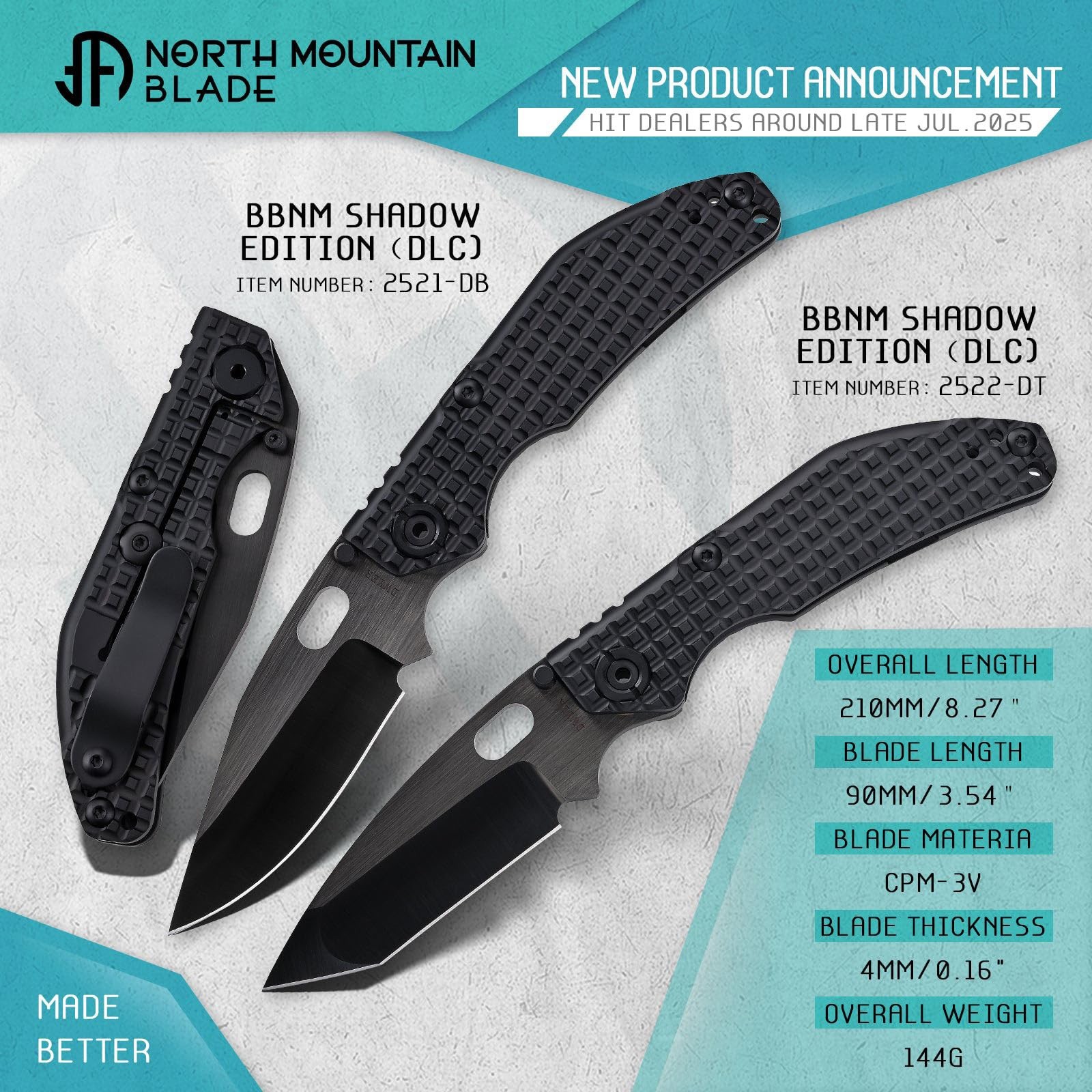 BBNM 2522-Ti Tanto Folding Knife CPM-3V DLC Blade Gray Titanium Handle Brand New