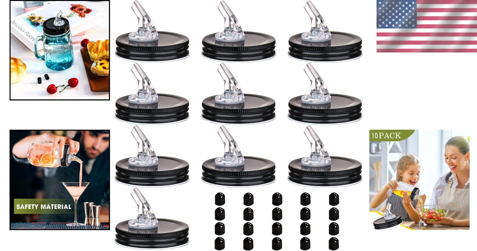 Versatile 10-Pack Mason Jar Spout Dispenser Caps – Ideal for All Liquids