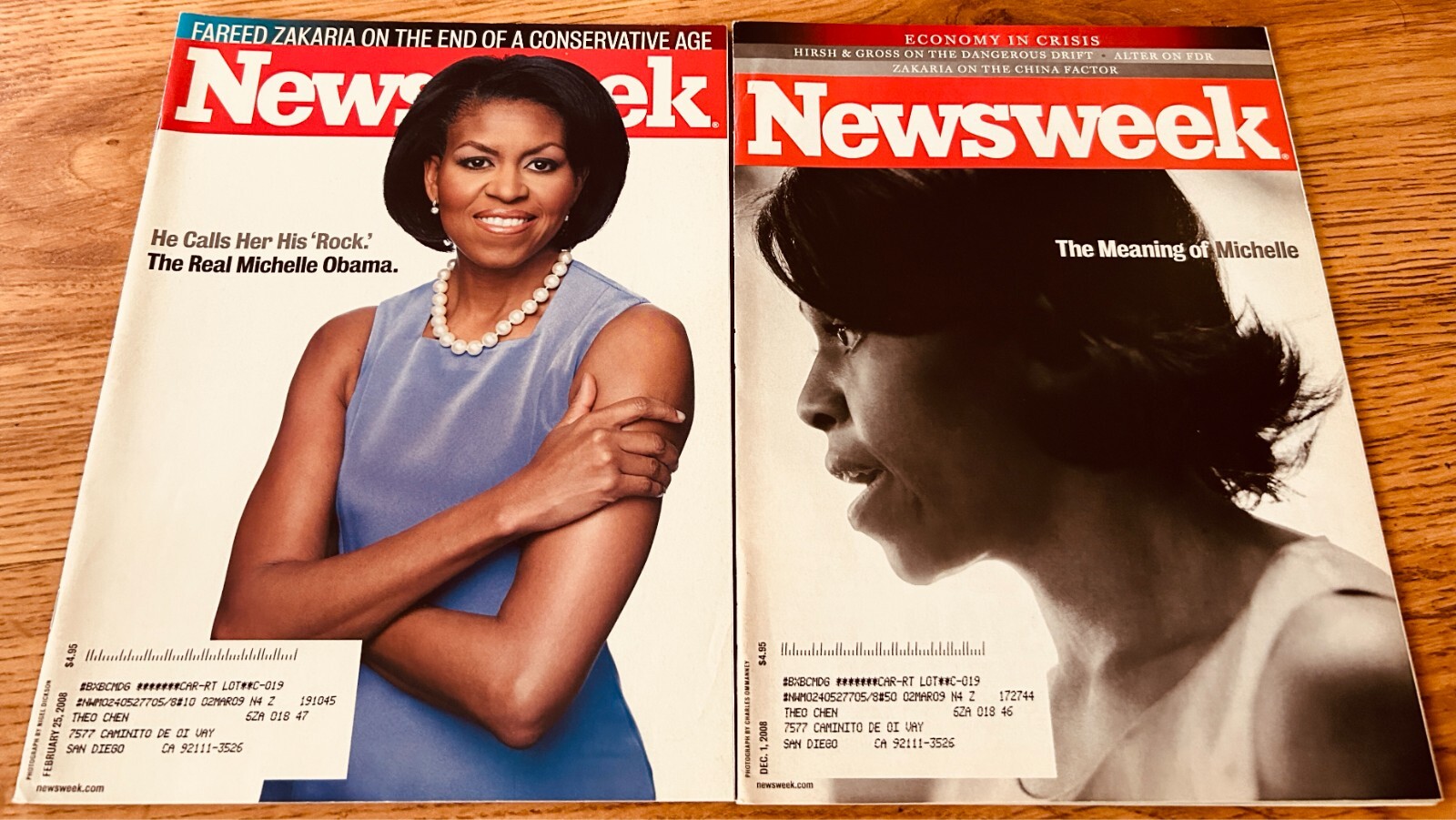Set of 2 First Lady Michelle Obama Feb Dec 2008 Newsweek magazine issues UNREAD