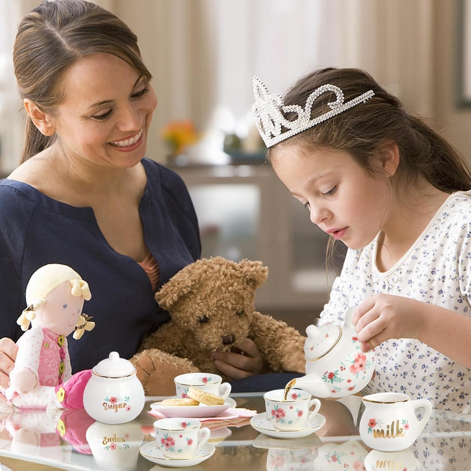 Porcelain Tea Set for Girls, Tea Party Set for Little Girls, Kids Tea Set Kitche