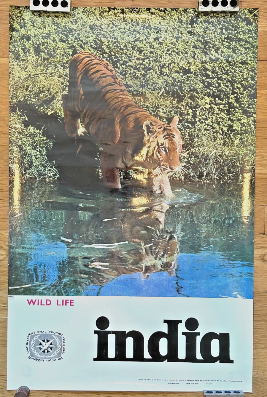 vintage 1967 INDIA Wild Life Poster advertising Board travel TIGER limited 10000