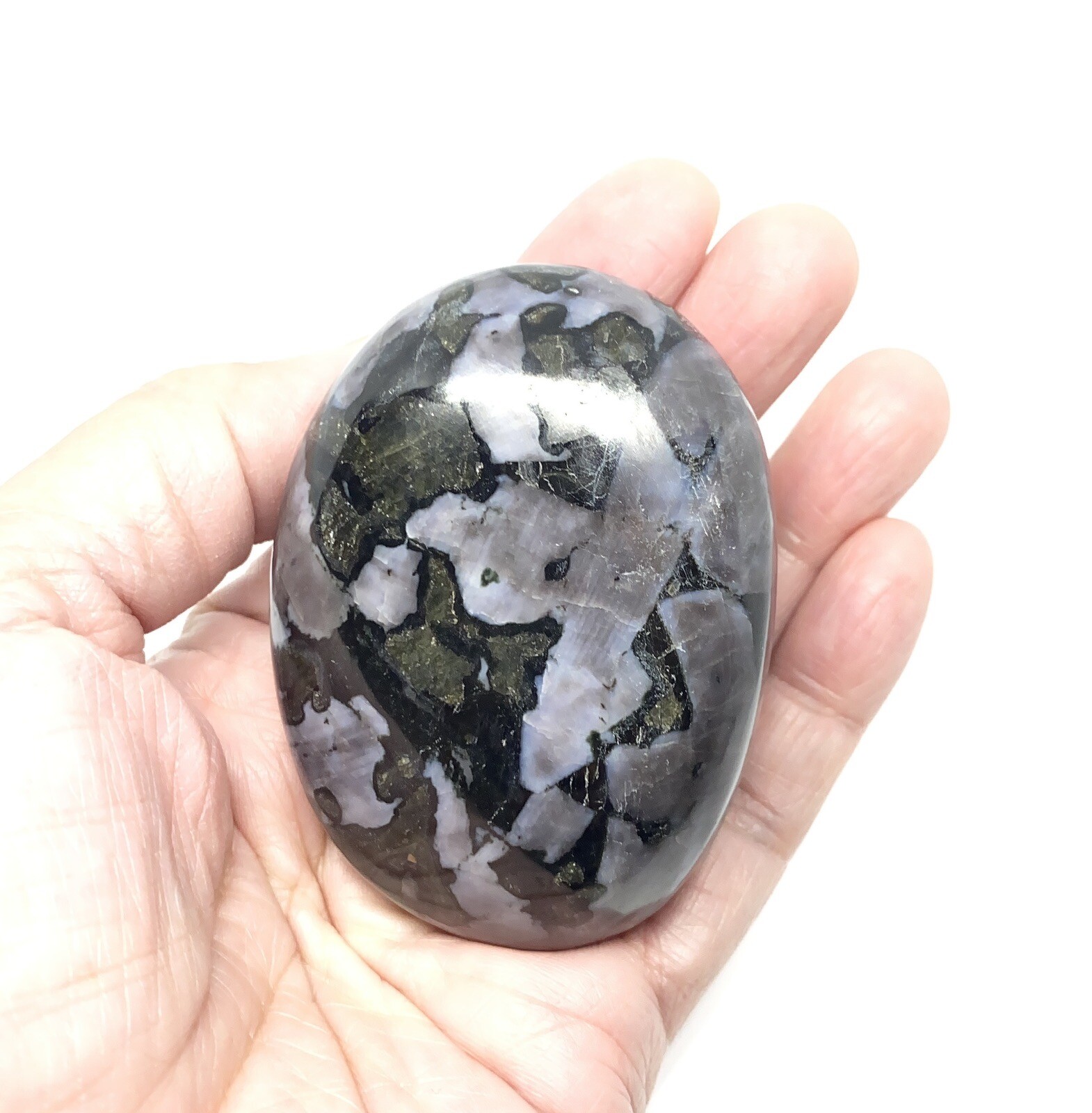 Indigo Gabbro (Mystic Merlinite) Palm Stone From Madagascar 181g Reiki