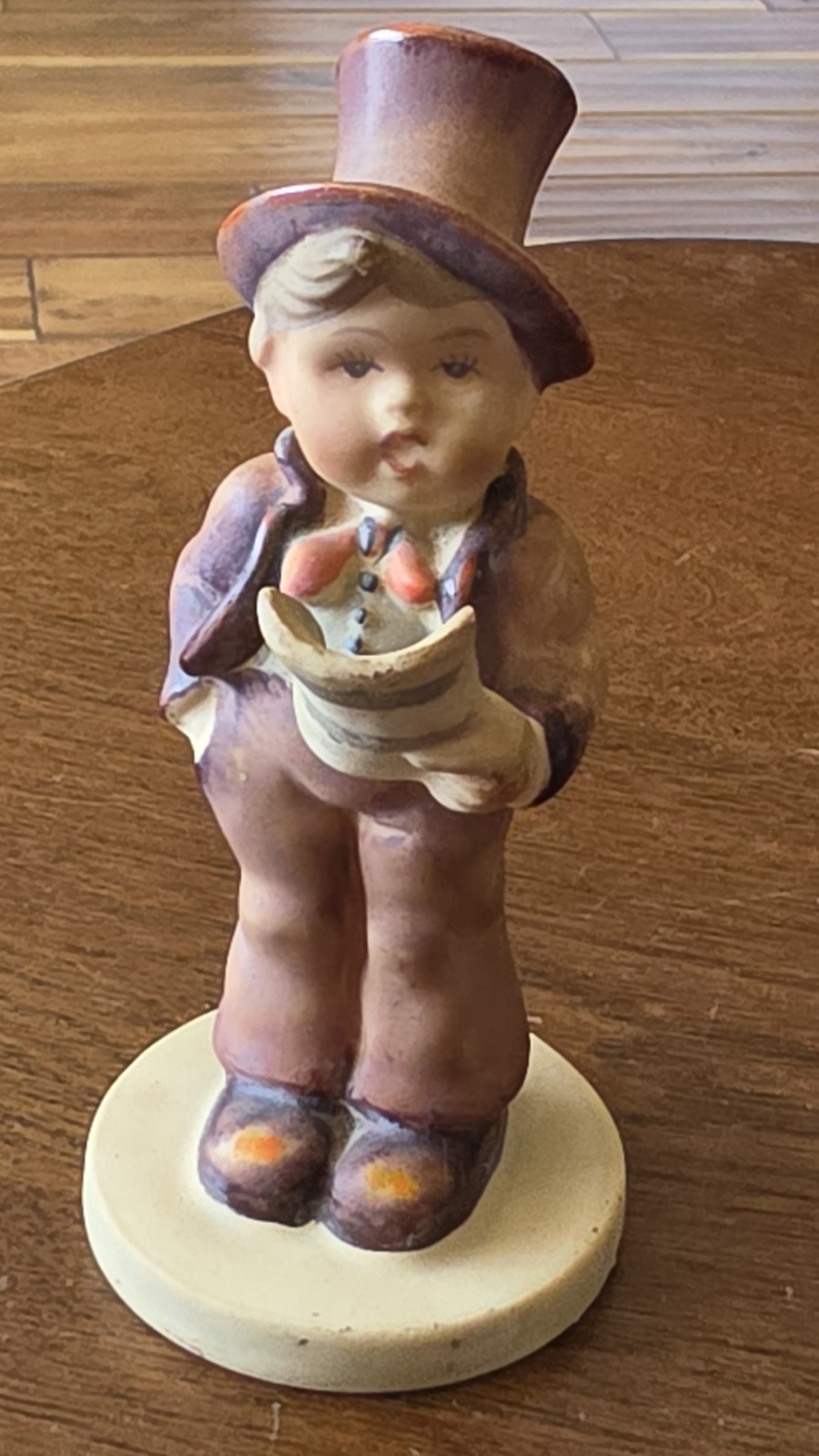 Occupied Japan Hand-Painted Ceramic Boy Figurine Top Hat Scroll, 4.5 in, 1940s