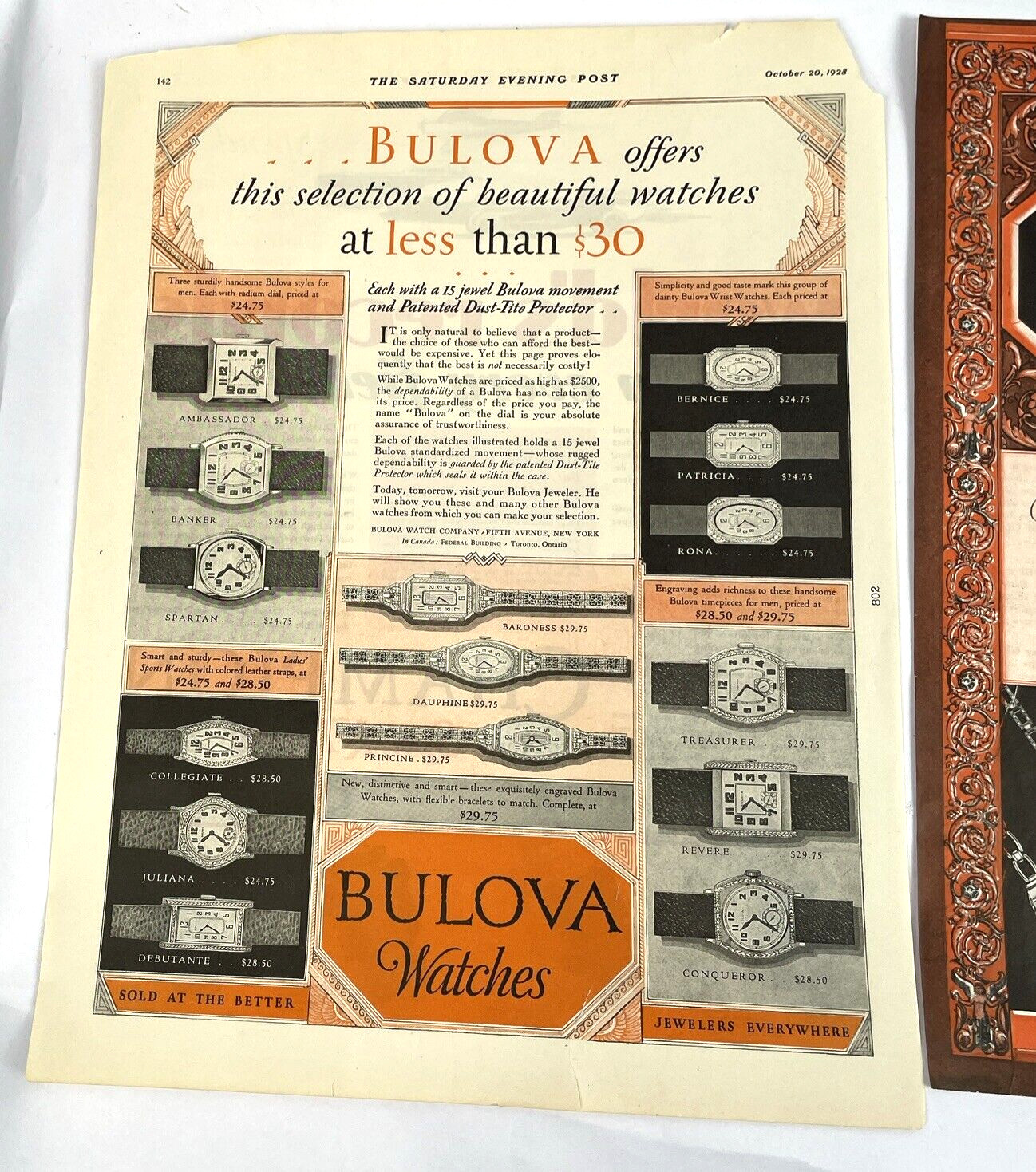 Vintage Bulova Watch Ad Lot 3 Art Deco Advertisement 14×10