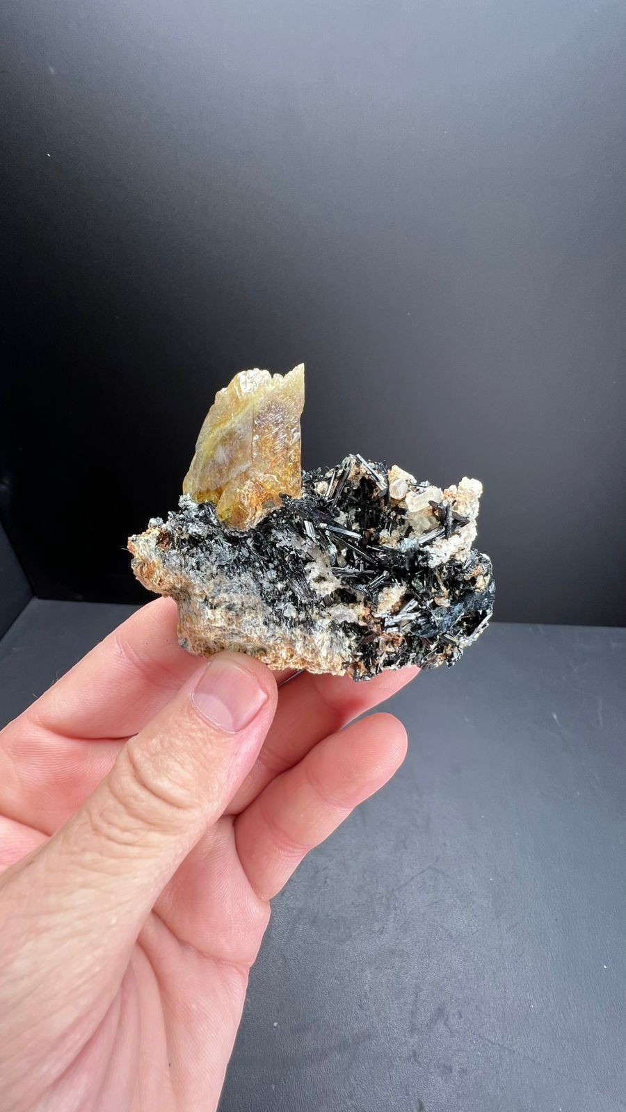 Natural Titanite with Aegirine Cluster on Matrix • Pakistan Mineral Specimen 89g