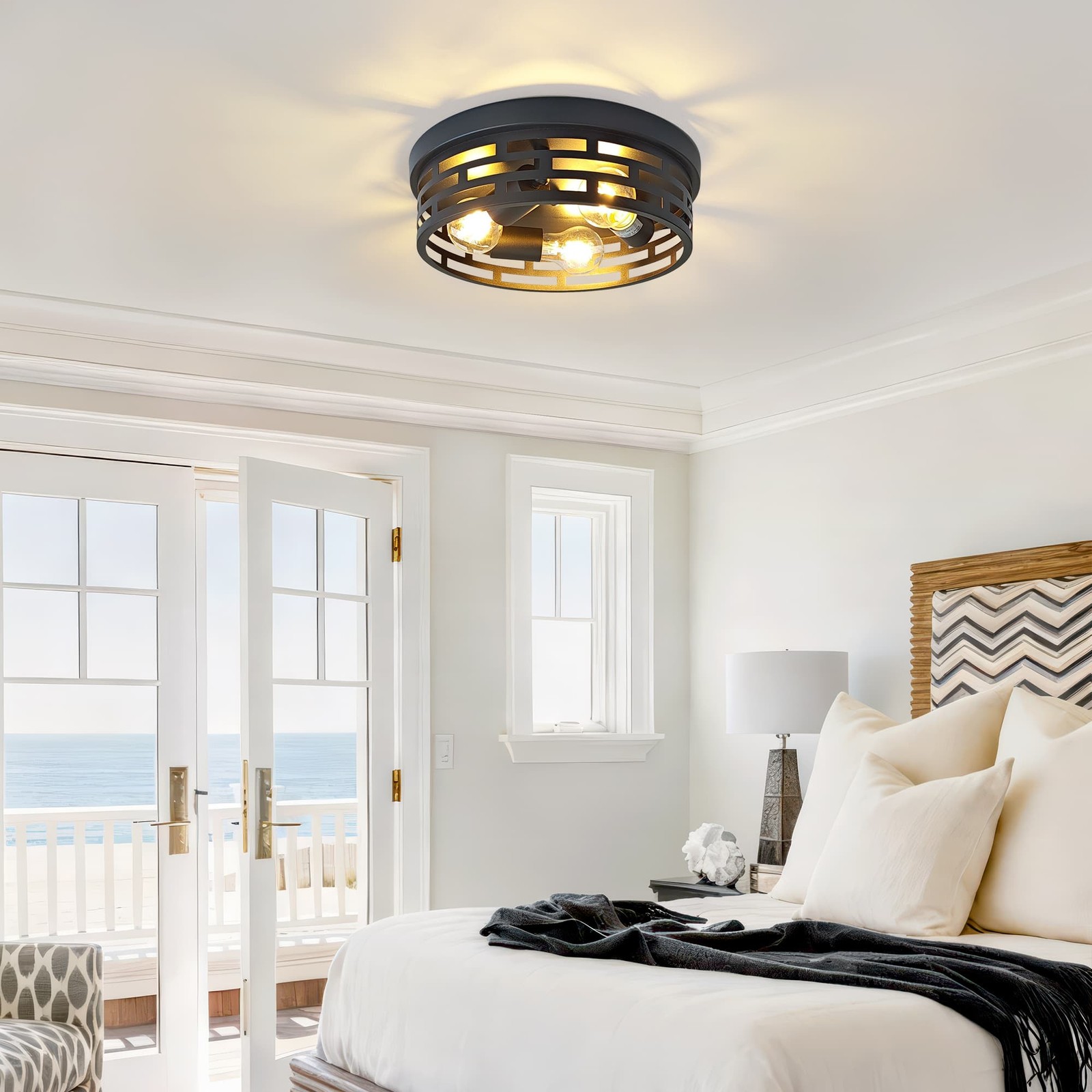 Modern 12.6″ Black Flush Mount Ceiling Light 4 E26 Base Turnable Light Cap