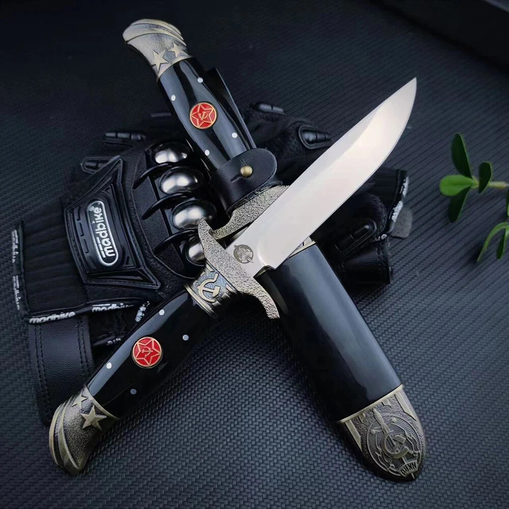 Russian 10″ Finka KGB NKVD Fixed Blade Knife Hunting Outdoor Knife with Sheath