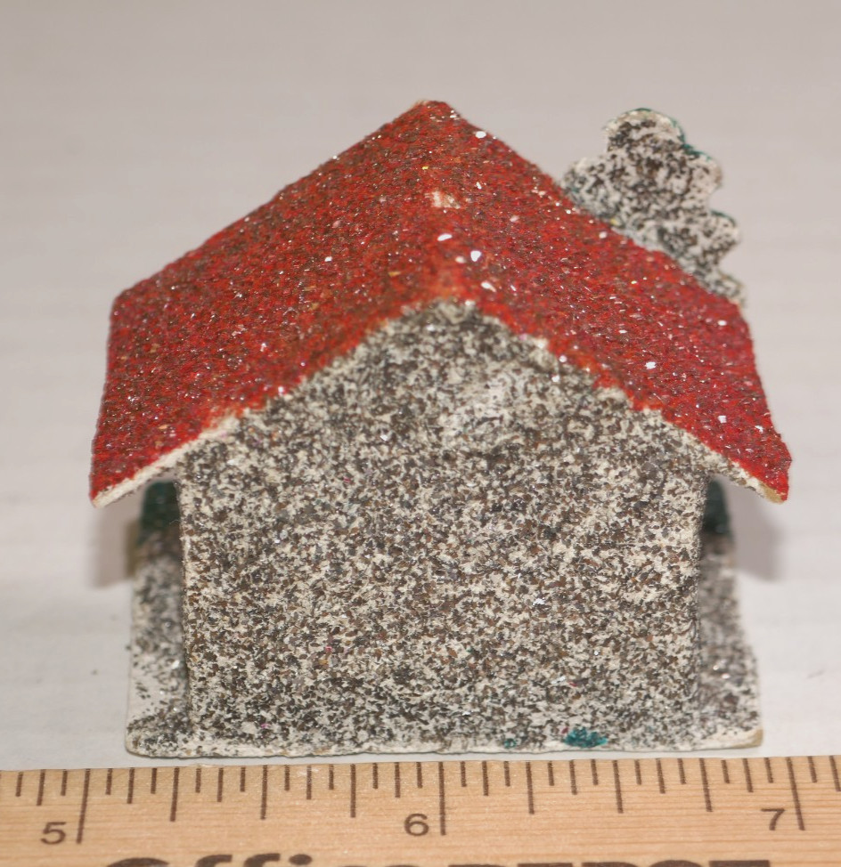 Set Of 5 Vintage Mini Putz Village Glitter Houses & Church-Japan Sticker