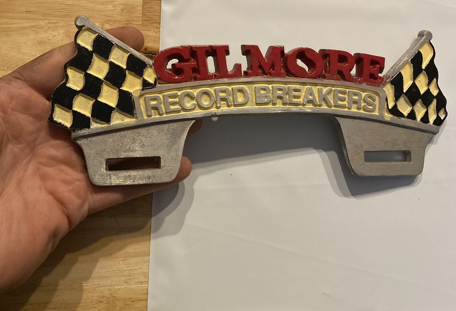 Gilmore Racing License Plate Topper Frame Chevy Ford Patina METAL Auto Car Truck