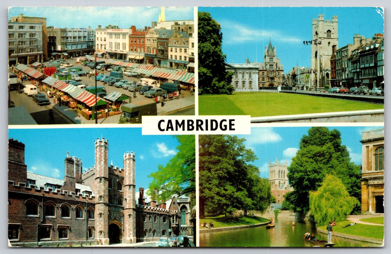 Vintage Cambridge England Multi View Photochrome Postcard 1939-Now C320