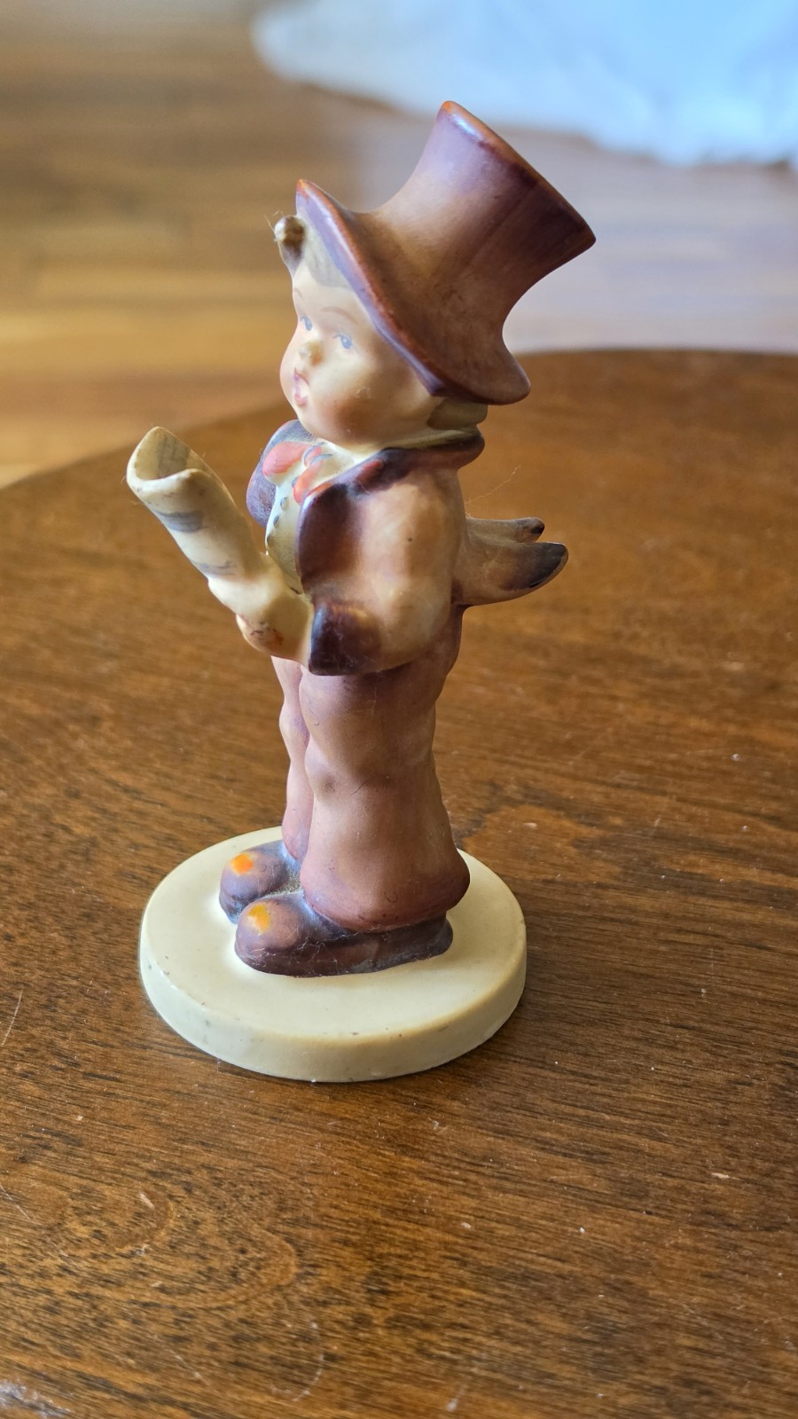 Occupied Japan Hand-Painted Ceramic Boy Figurine Top Hat Scroll, 4.5 in, 1940s