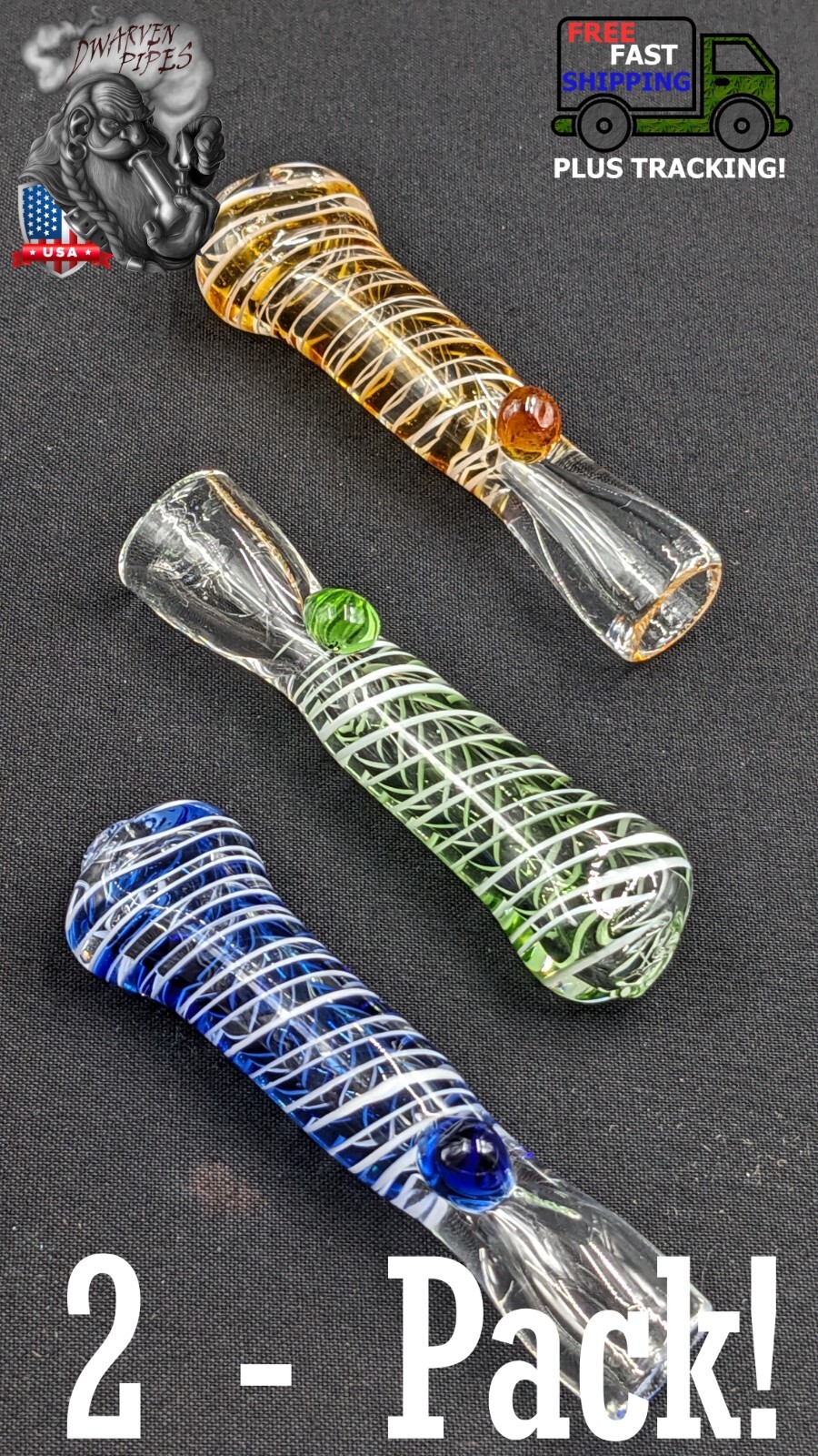 2 Pack: 3″ Glass Tobacco Pipes – Glass One Hitter 07