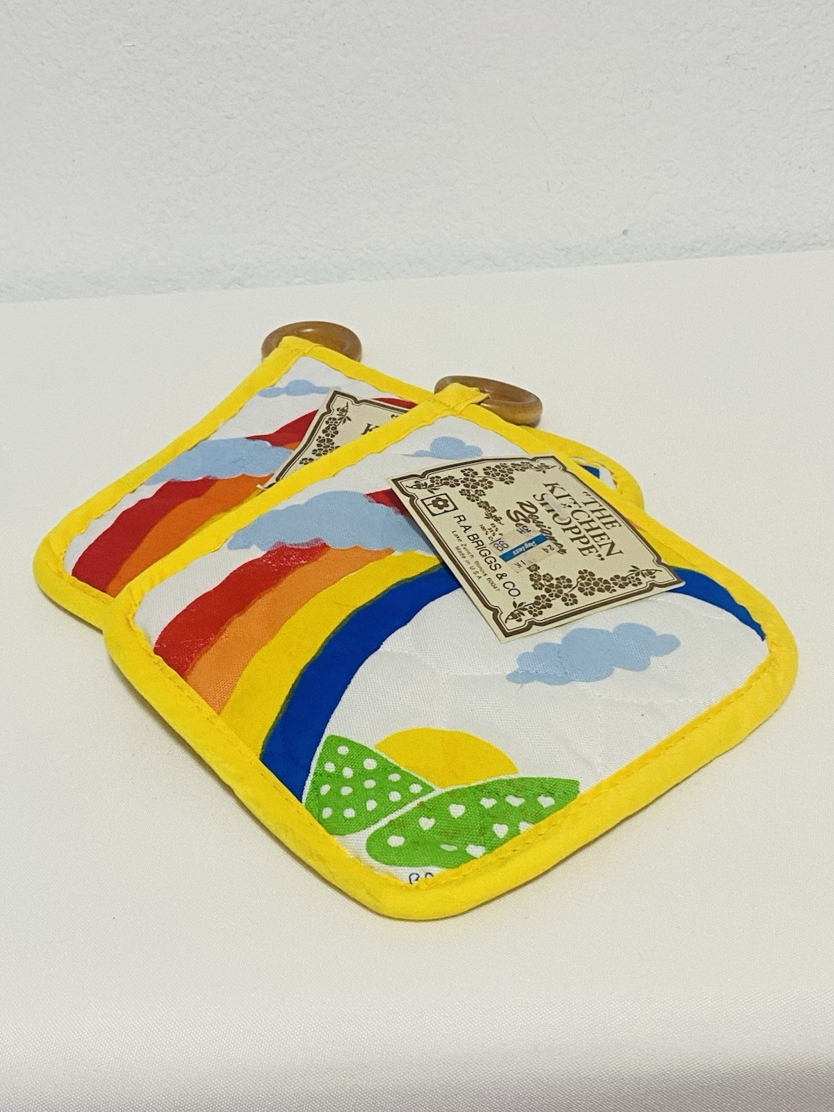 Vintage Rainbow Pot Holder Pair From 1970’s New Old Stock with Tags