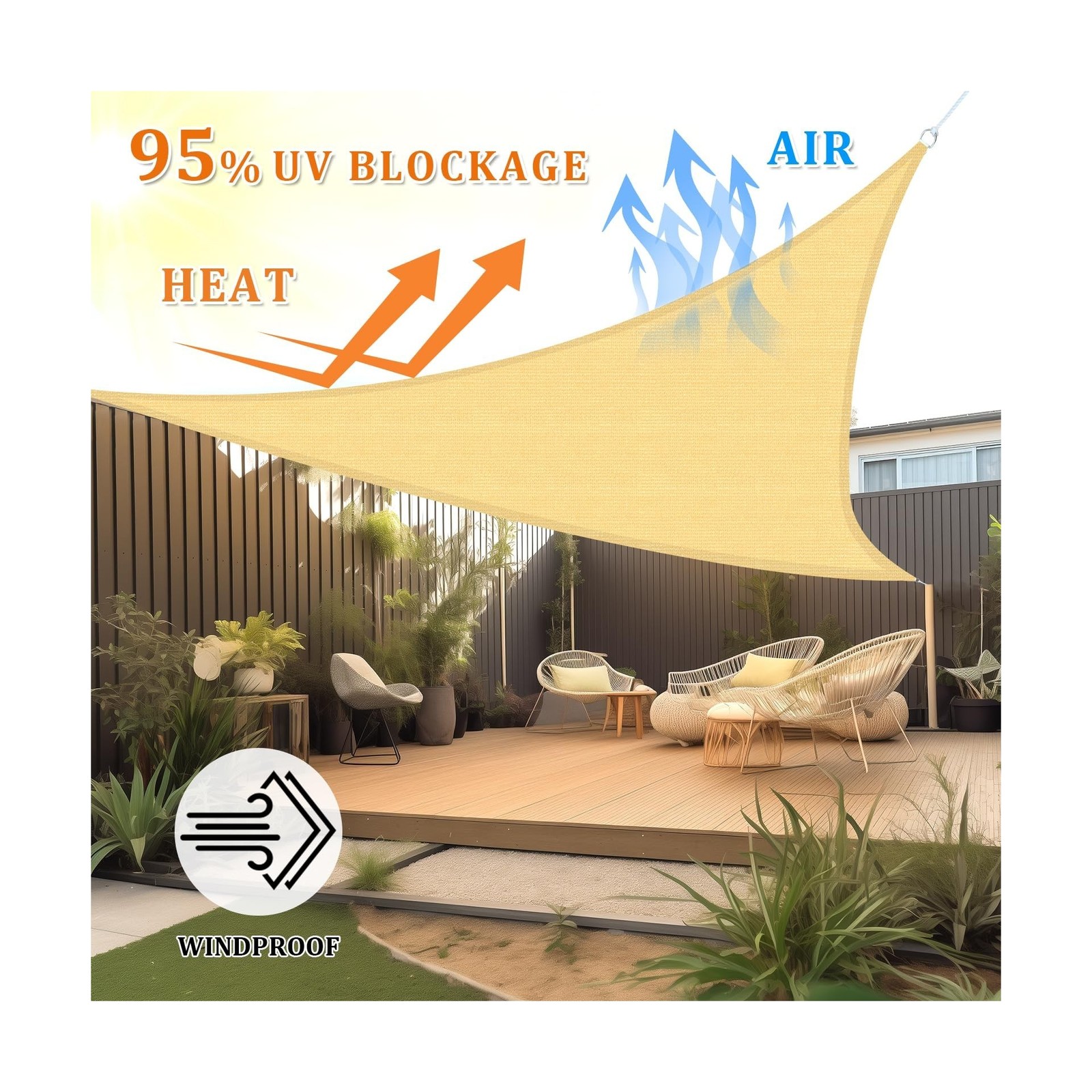 Shade&Beyond Triangle Sun Shade Sail 16’X16’X16′ Permeable Canopy Sand for Pa…