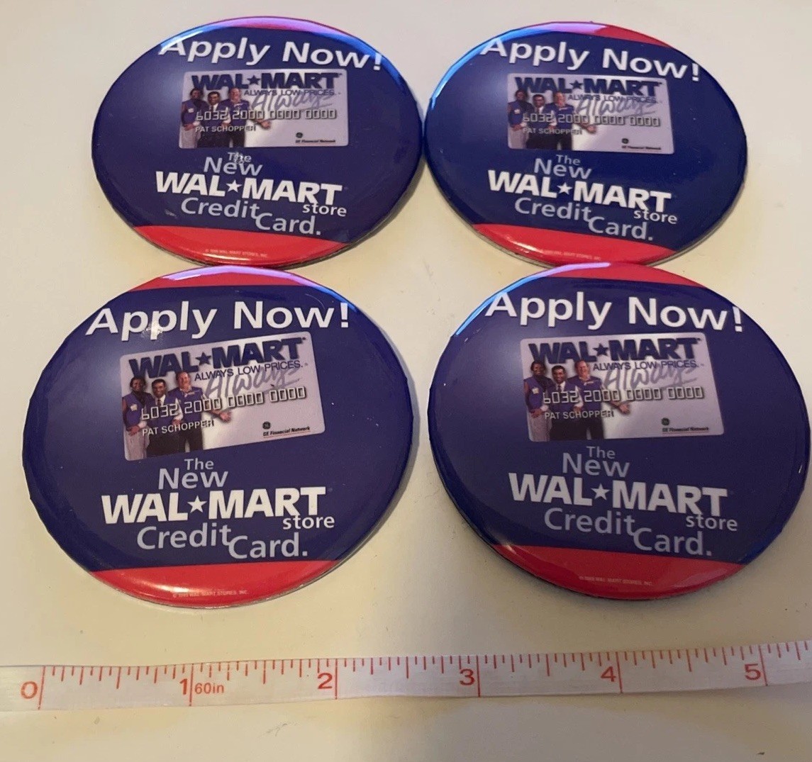 Wal Mart Apply Now Credit Card Promo Button Pinback Pins Lot of 4