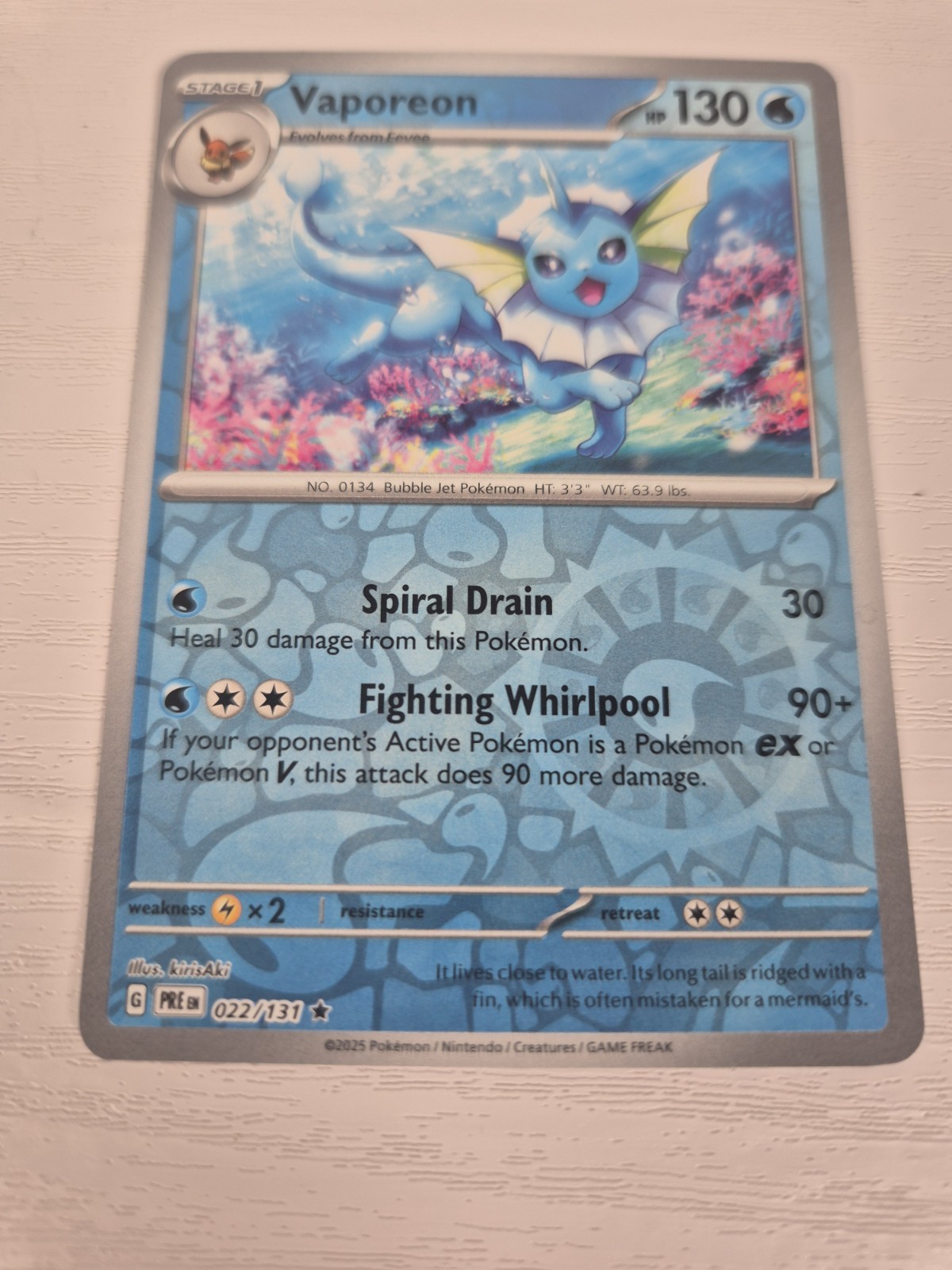 Vaporeon 022/131 – Prismatic Evolutions – Reverse Holo Pokemon TCG – NM