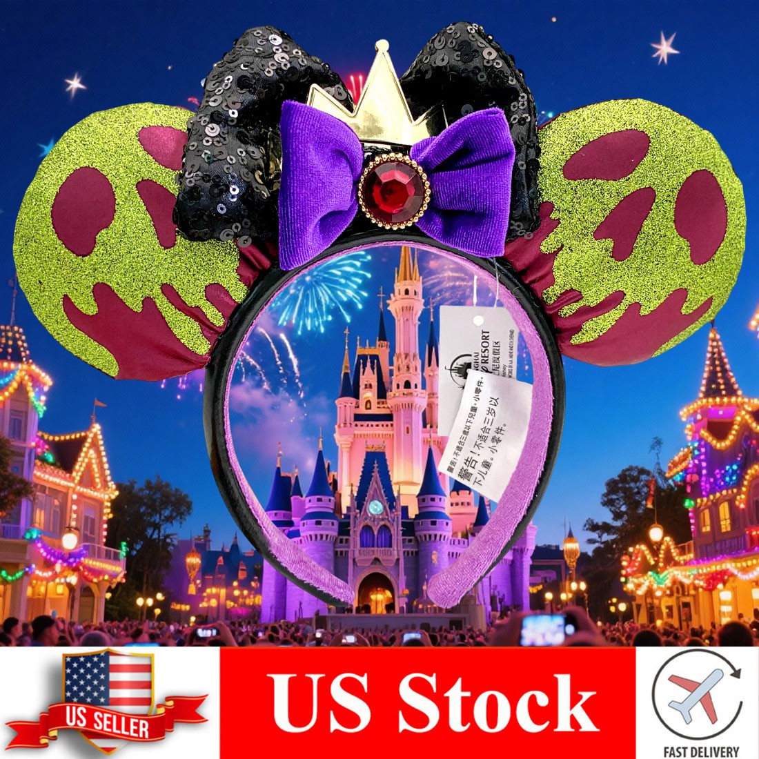 2024 Disney-Park’s Snow White Evil Queen Poison Apple Ear Ears Headband US Stock