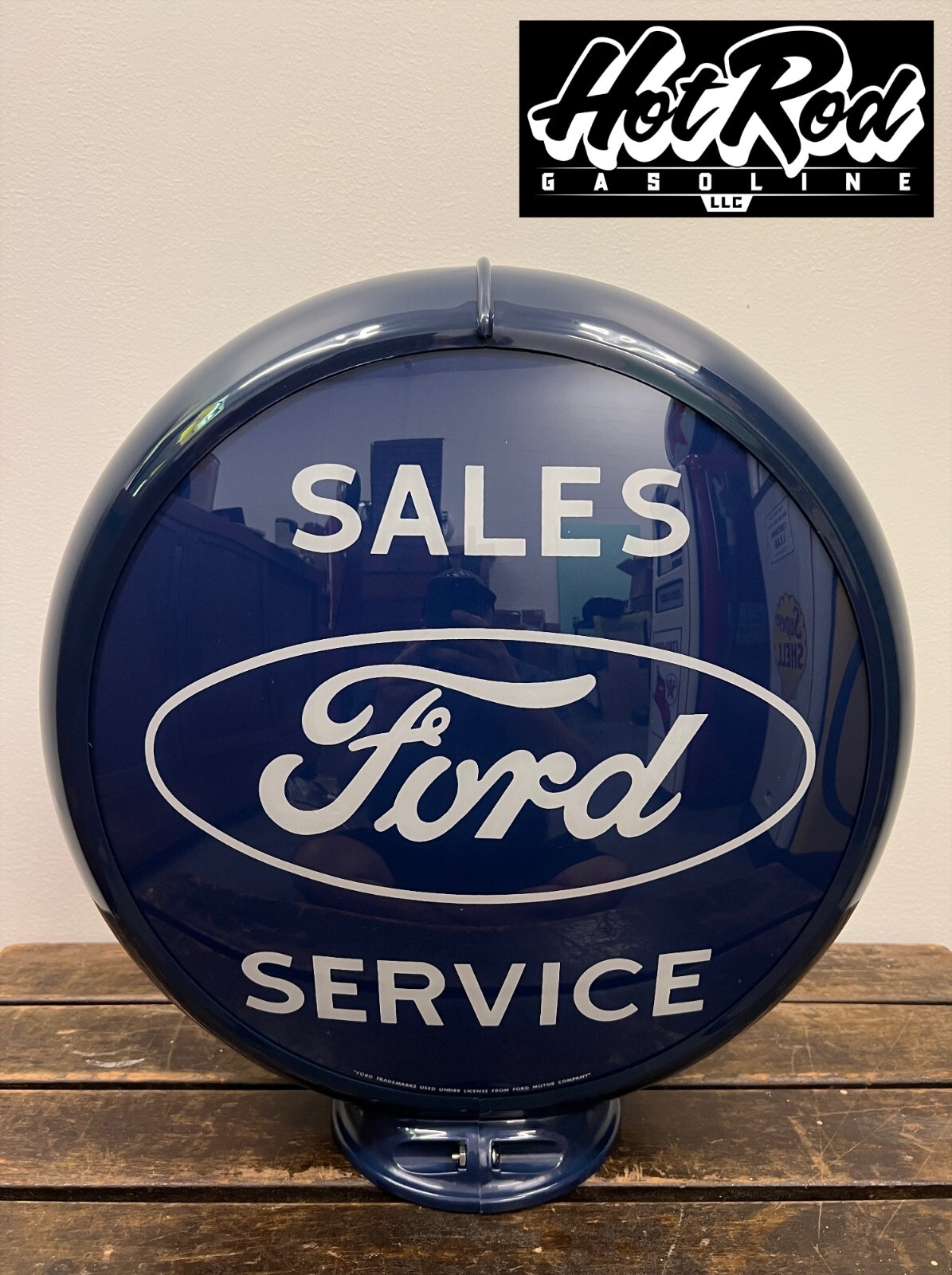 FORD SALES SERVICE Reproduction 13.5″ Gas Pump Globe – (Dark Blue Body)