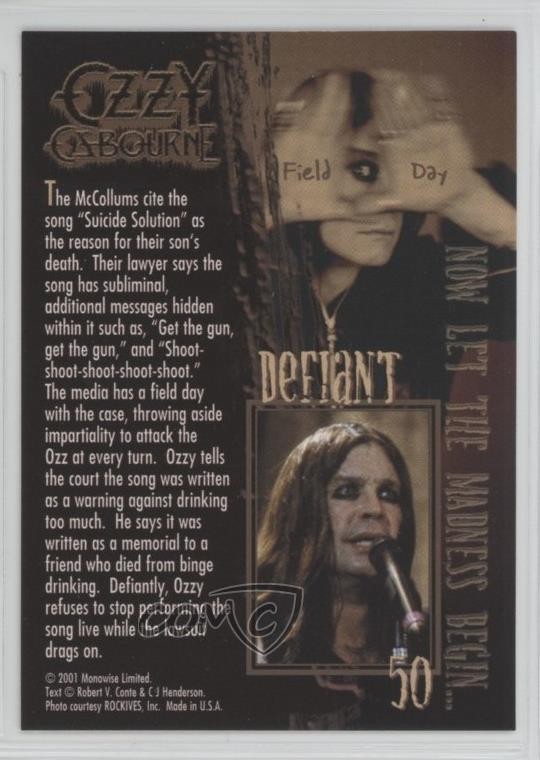 2001 NECA Now Let the Madness Begin… Ozzy Osbourne Defiant #50 0i7t
