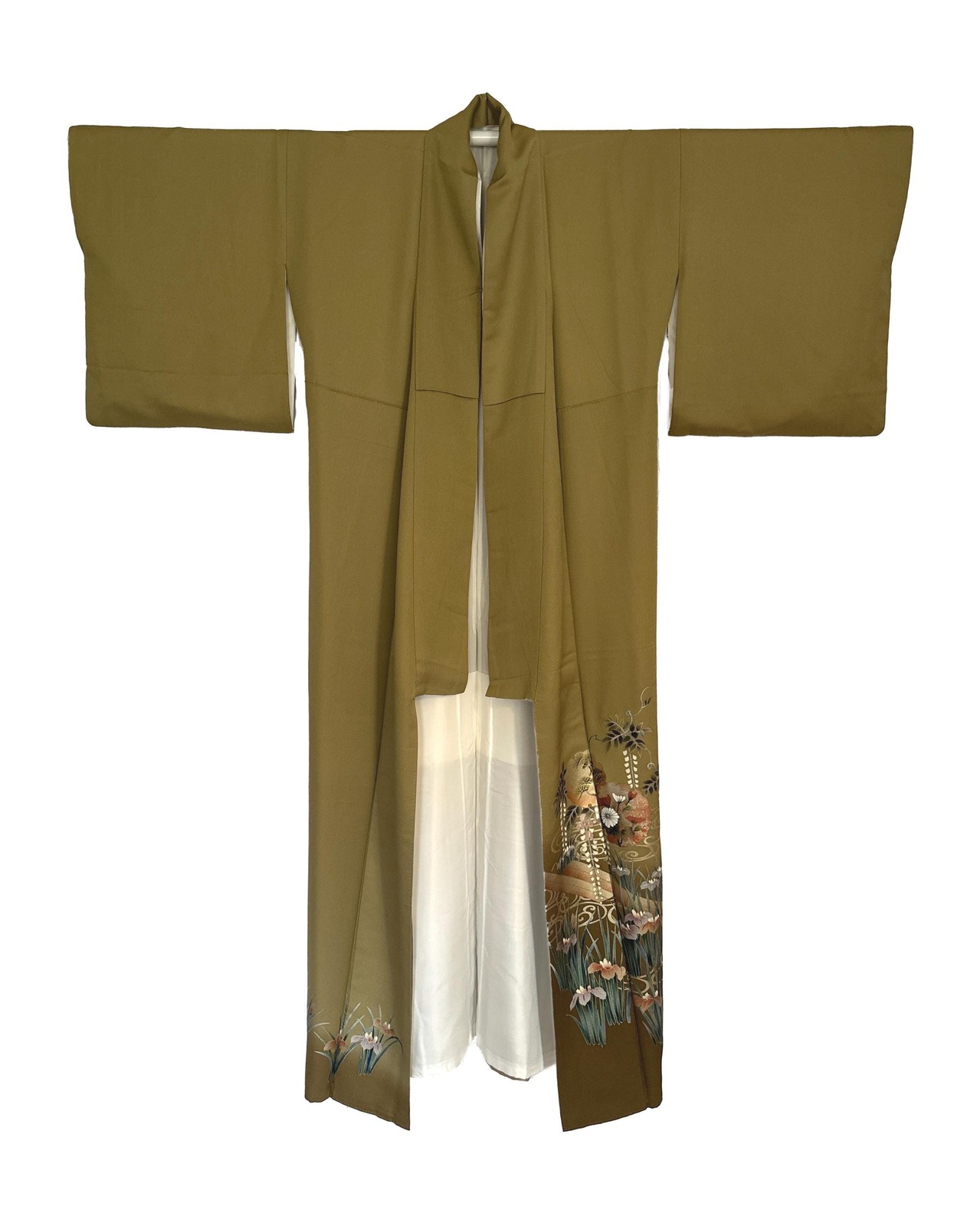 Vintage Silk Irotomesode Kimono: Mustard Yellow Floral Daffodil Painting