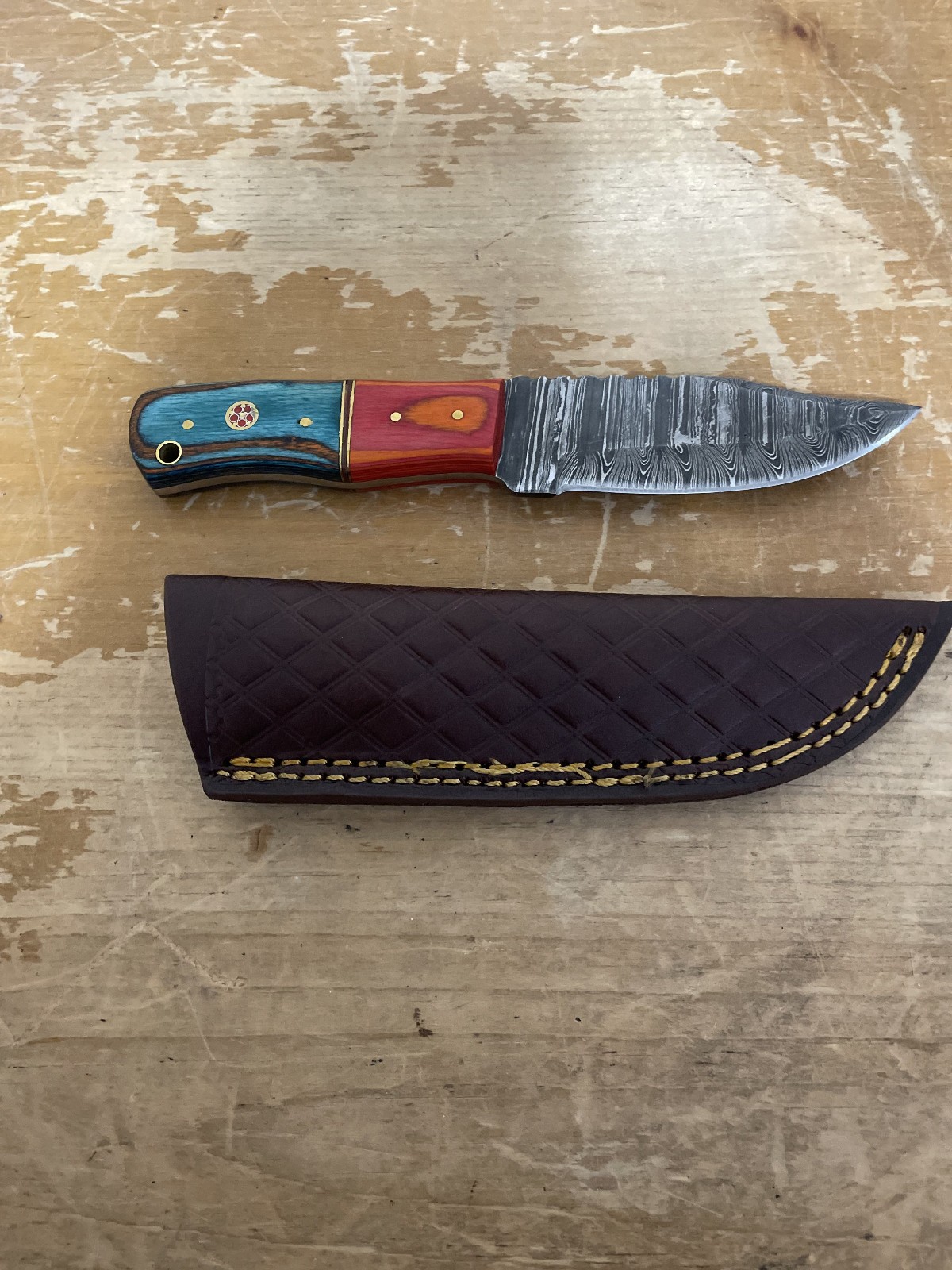 Custom Damascus Hunting Camping Utility Fixed Blade Full Tang Knife W/Sheath