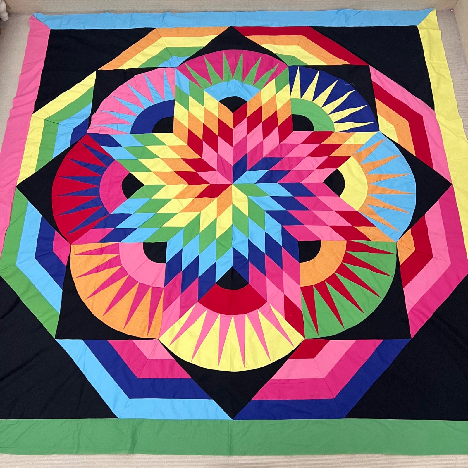 Spiral Texas Lone Star Handmade Cotton Queen Patchwork quilt top/topper